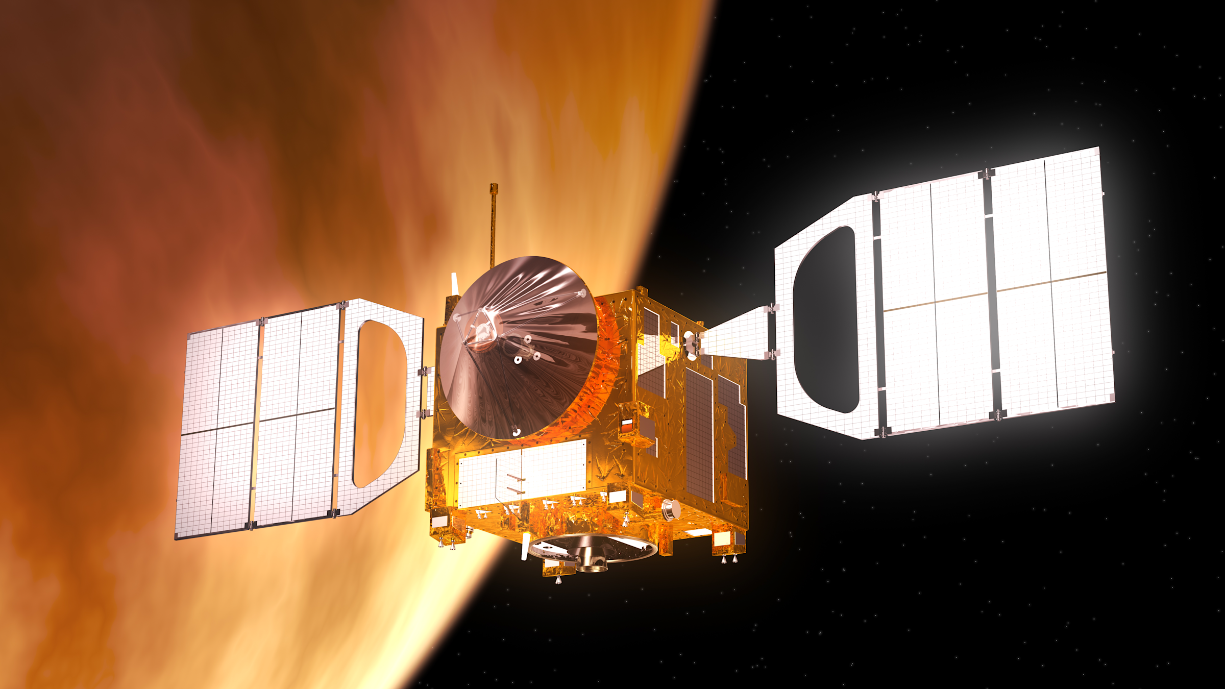 Illustration of Venus being orbited by the space station