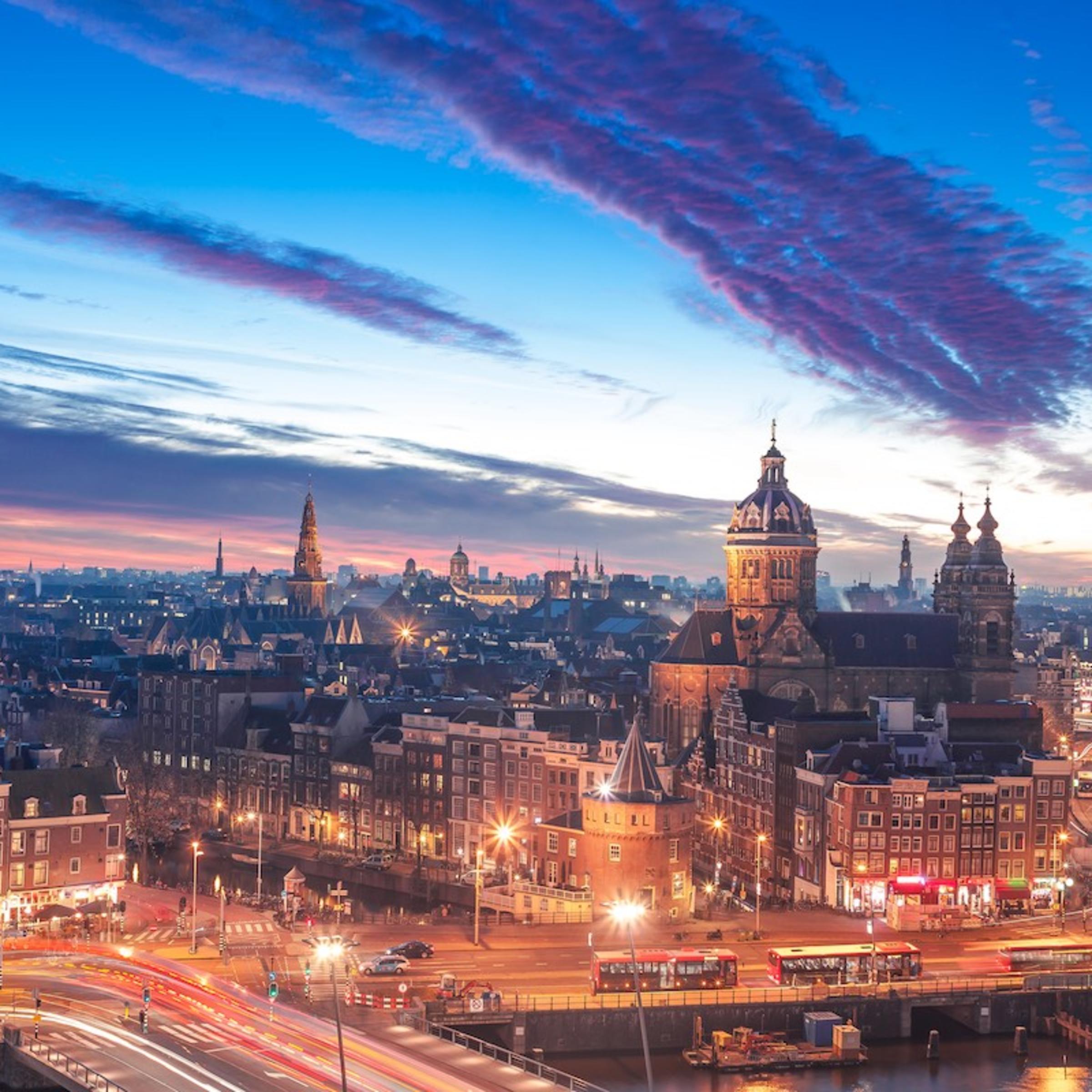 Netherlands birds eye view at night