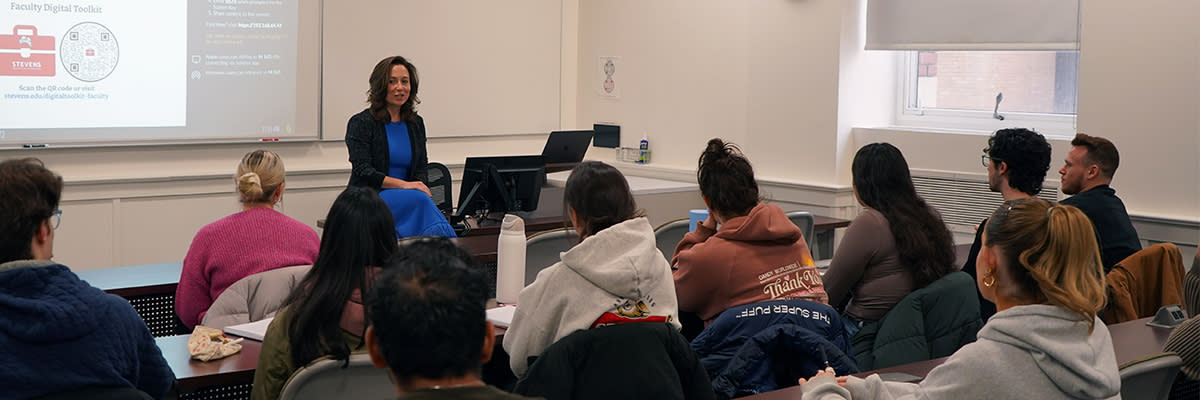Professor Lindsey Cormack teaches affront her politics class.