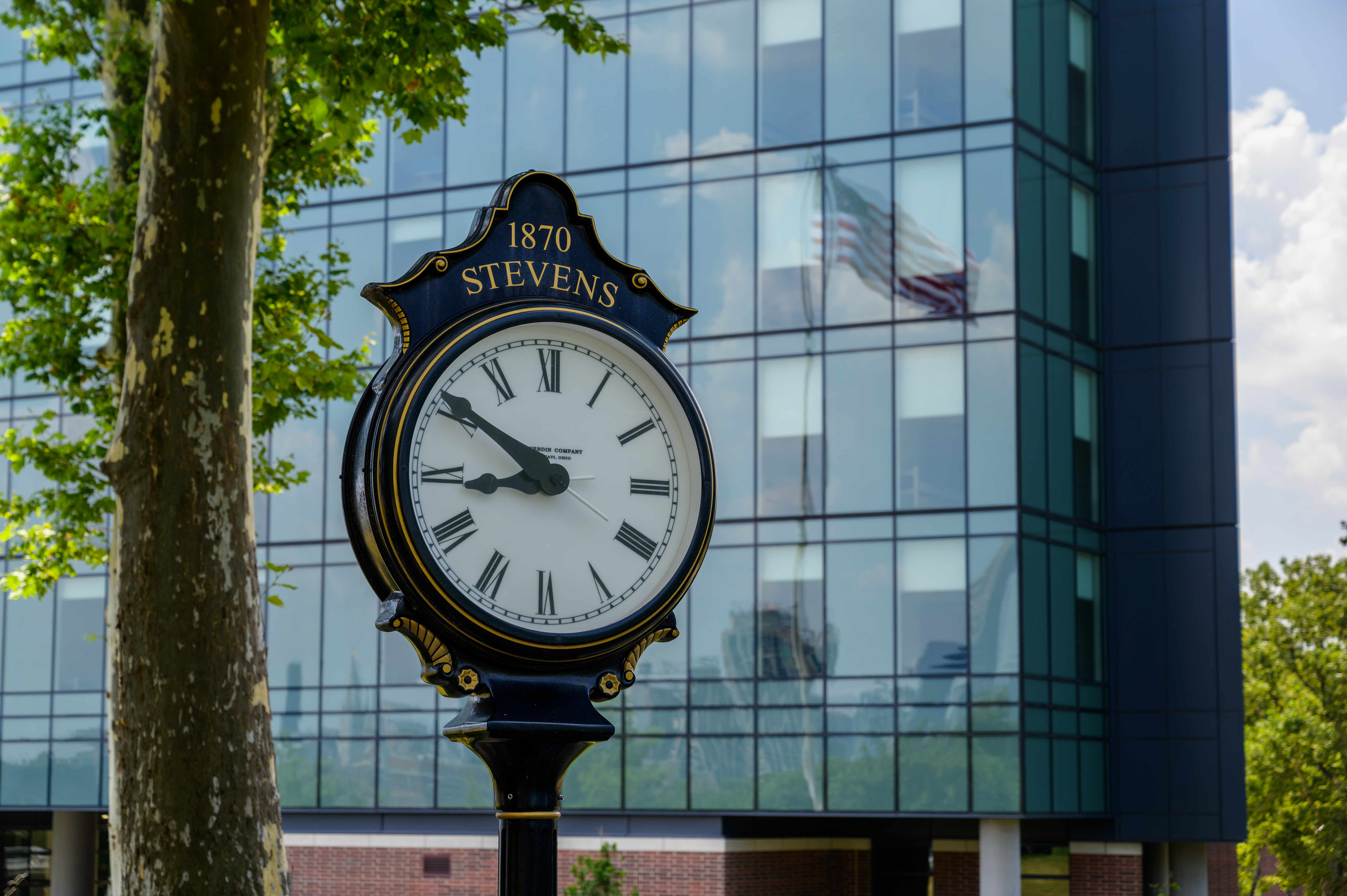 Stevens clock with University Center Complex in the background