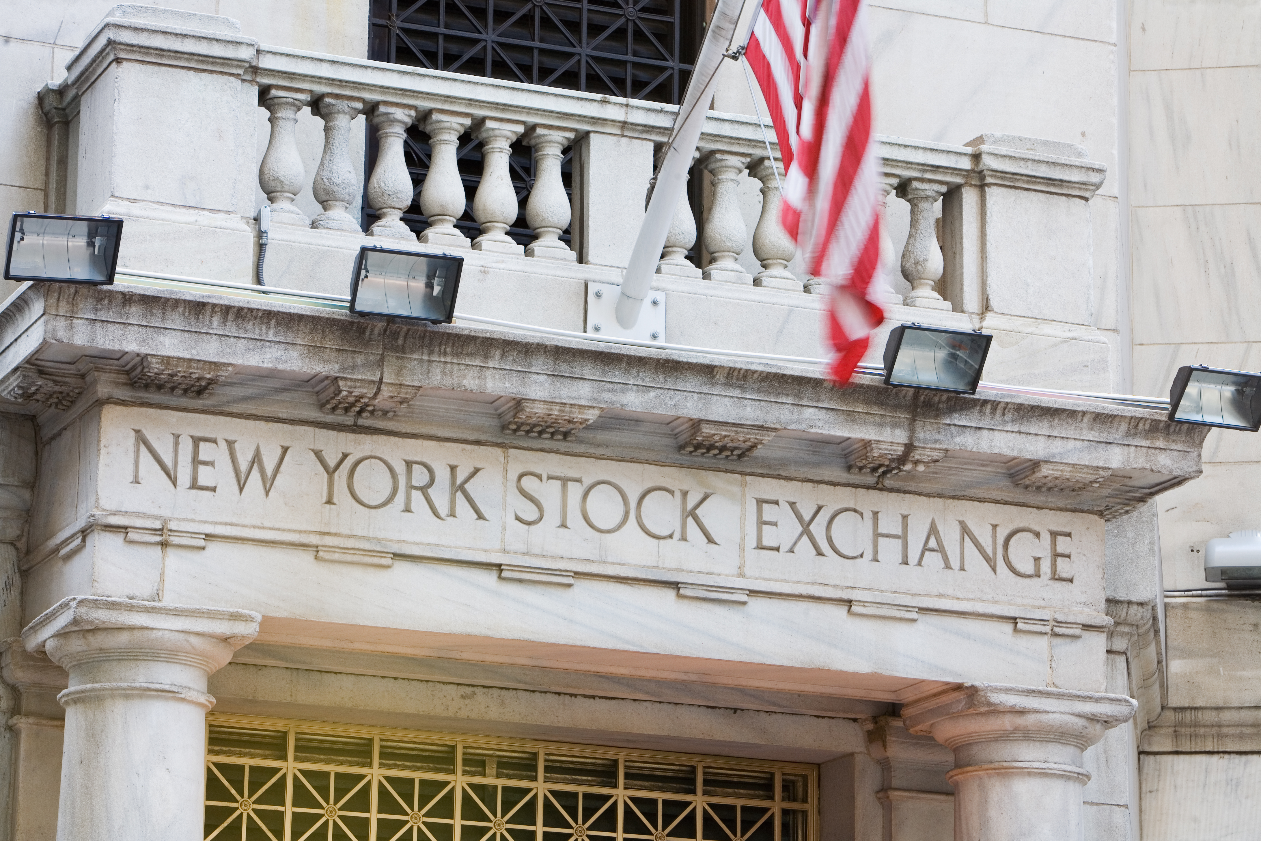 Photo of the front of the NYC stock exchange