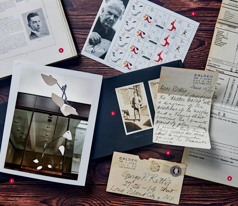 Collage of archival images and materials related to Alexander Calder.