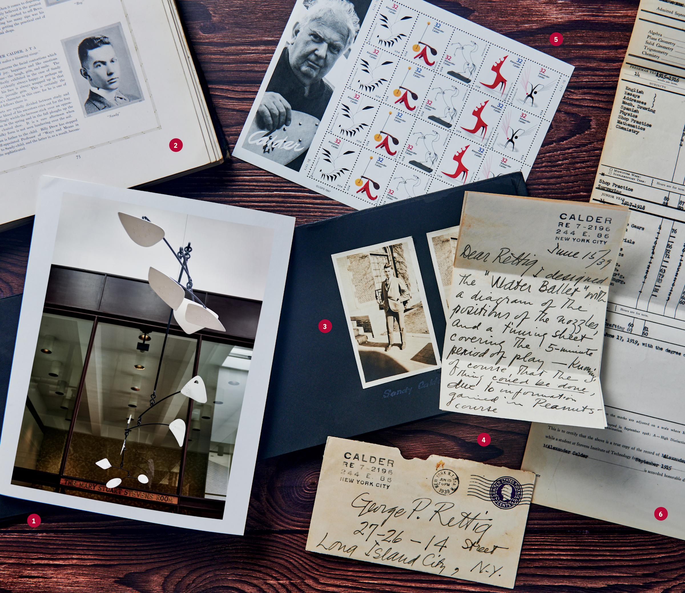 Collage of archival images and materials related to Alexander Calder.