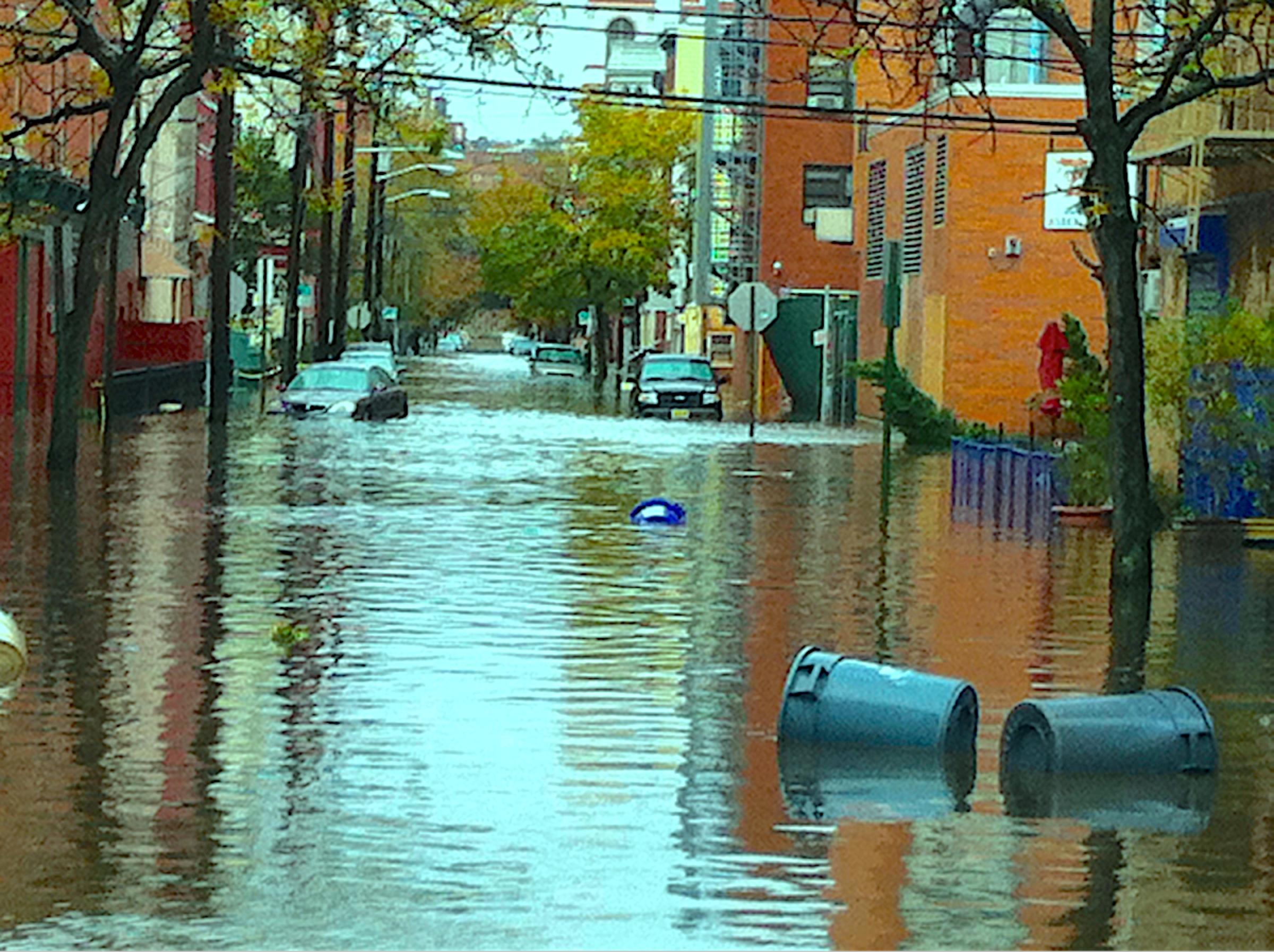 A flooded street in Hoboken