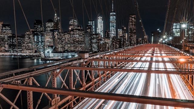 Bridge against NYC skyline