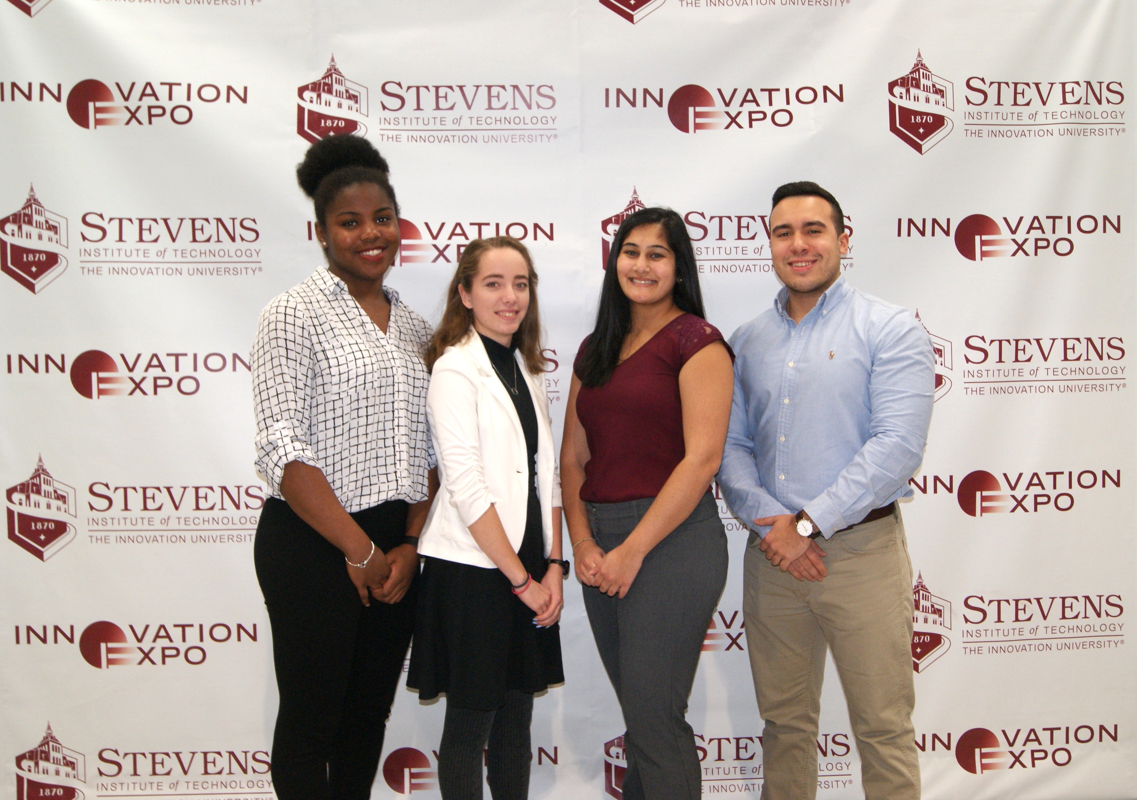 Stevens Building Blocks Construction Team, from left to right: Megan Brown, Julia Khatri, Lauren Logan and John Cayetano. CREDIT: Khamini Persaud.
