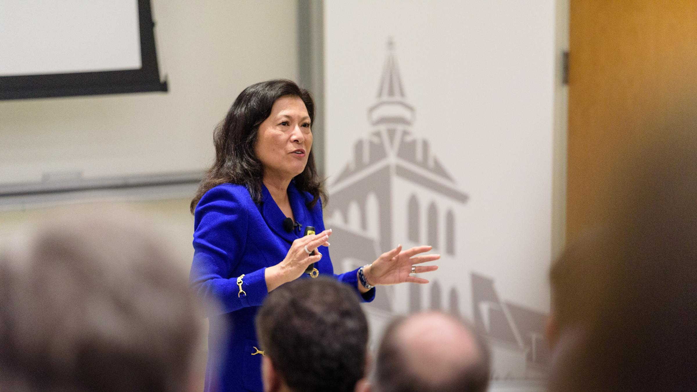 Dr. Connie Mariano speaks to Stevens audience at the Burchard Auditorium on Stevens campus