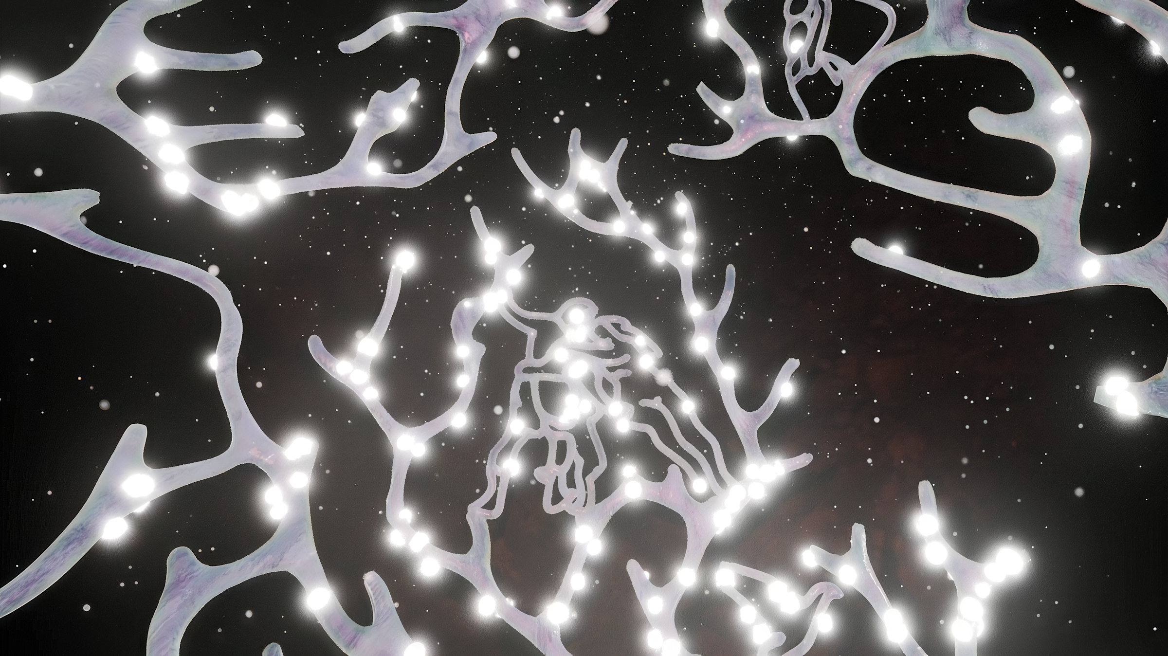 Still from Honey Fungus showing an interpretation of a fungal reproduction network in VR. 