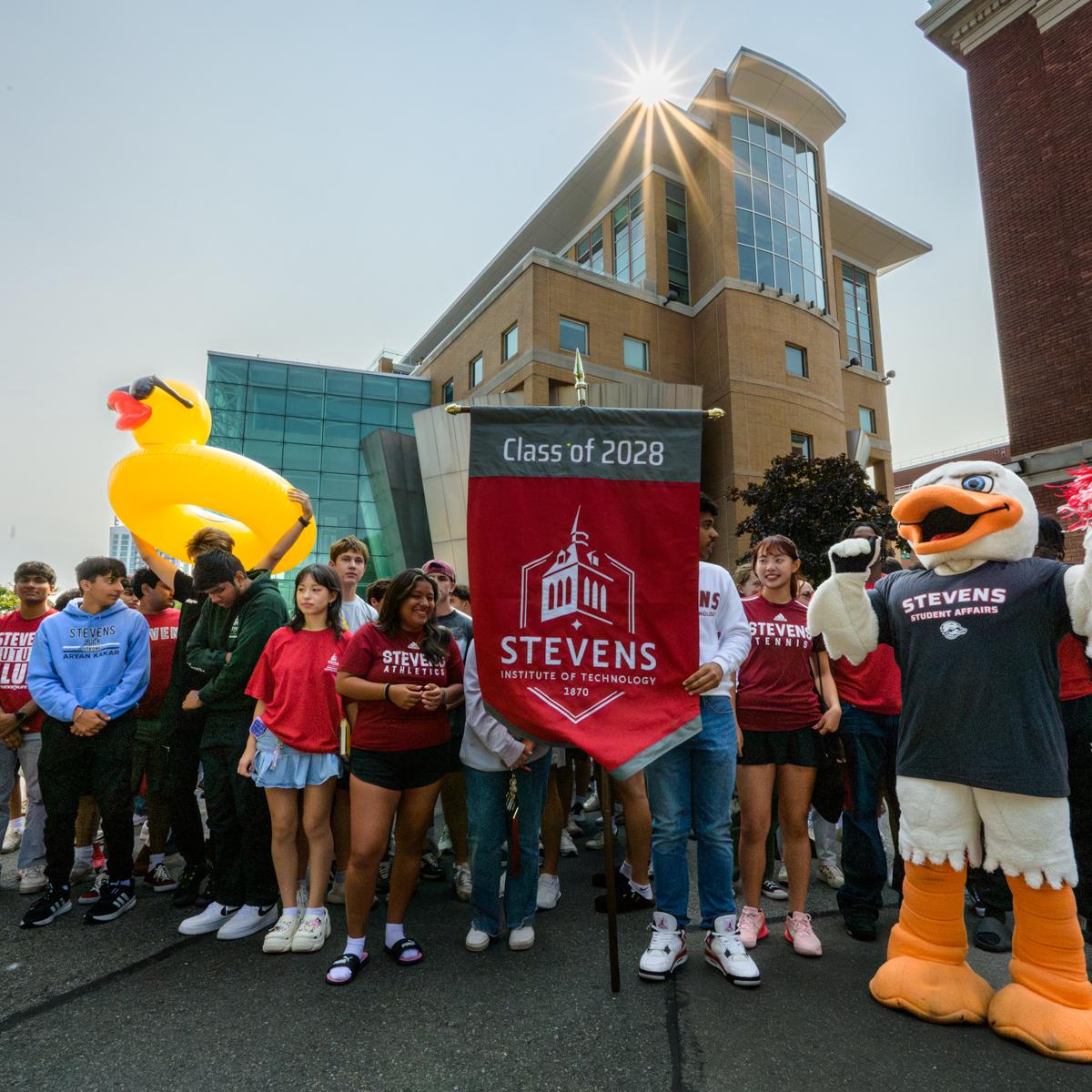 The Class of 2028 gathers and prepares to take the first-year Wittpenn Walk.