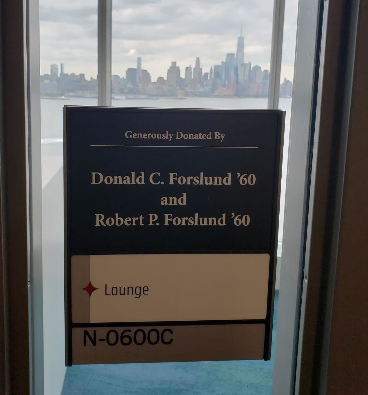 Sign honoring donors Don Forslund and brother Robert Forslund