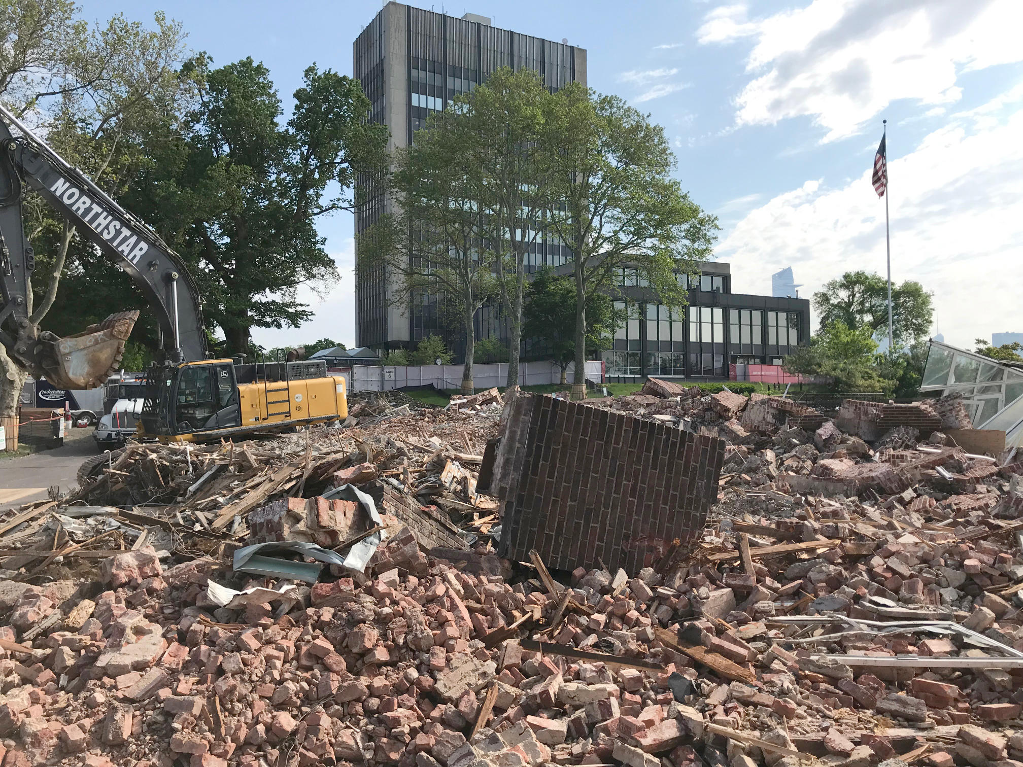 Stevens campus with building demolition in foreground.
