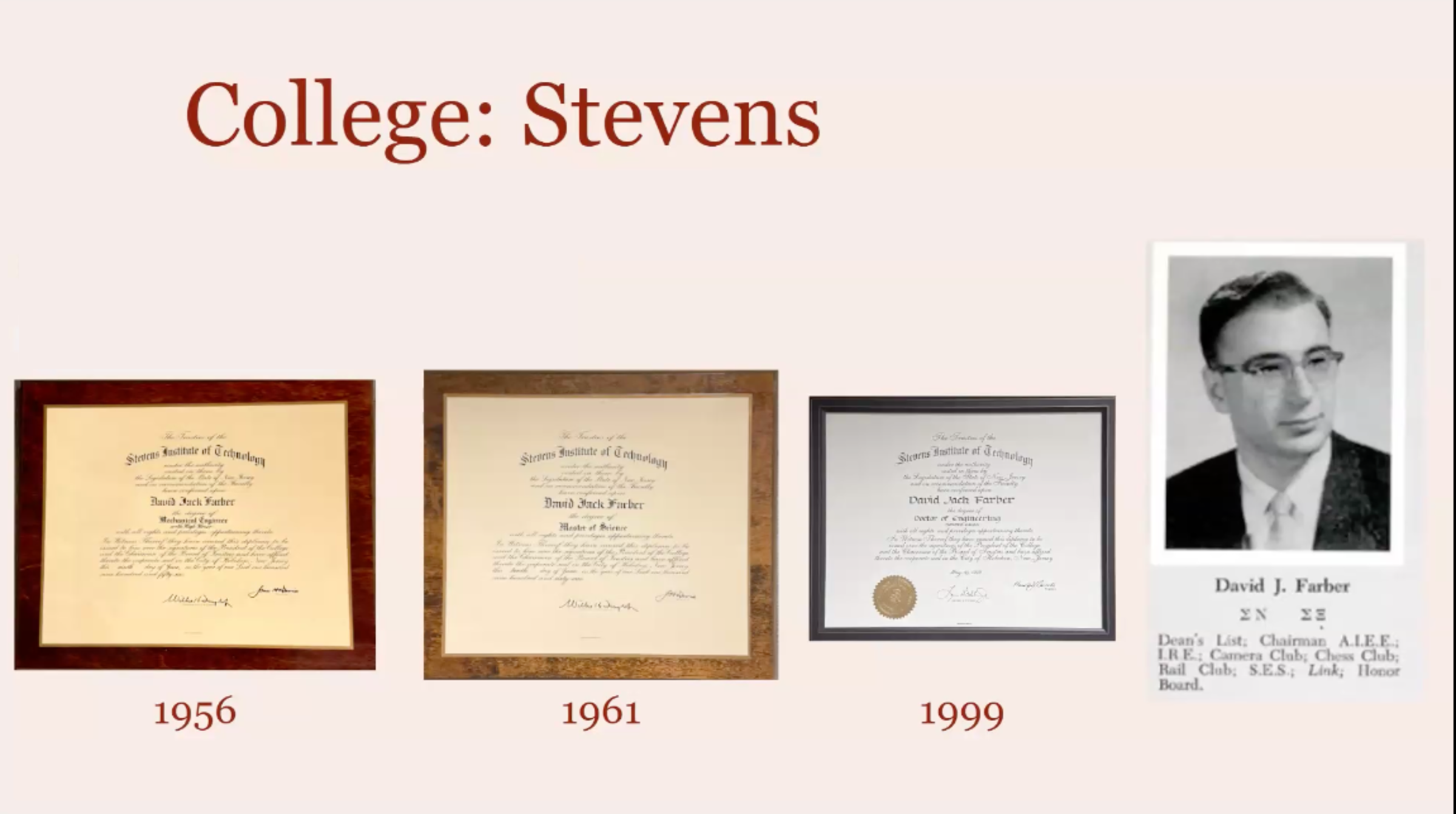 Farber's three Stevens degrees