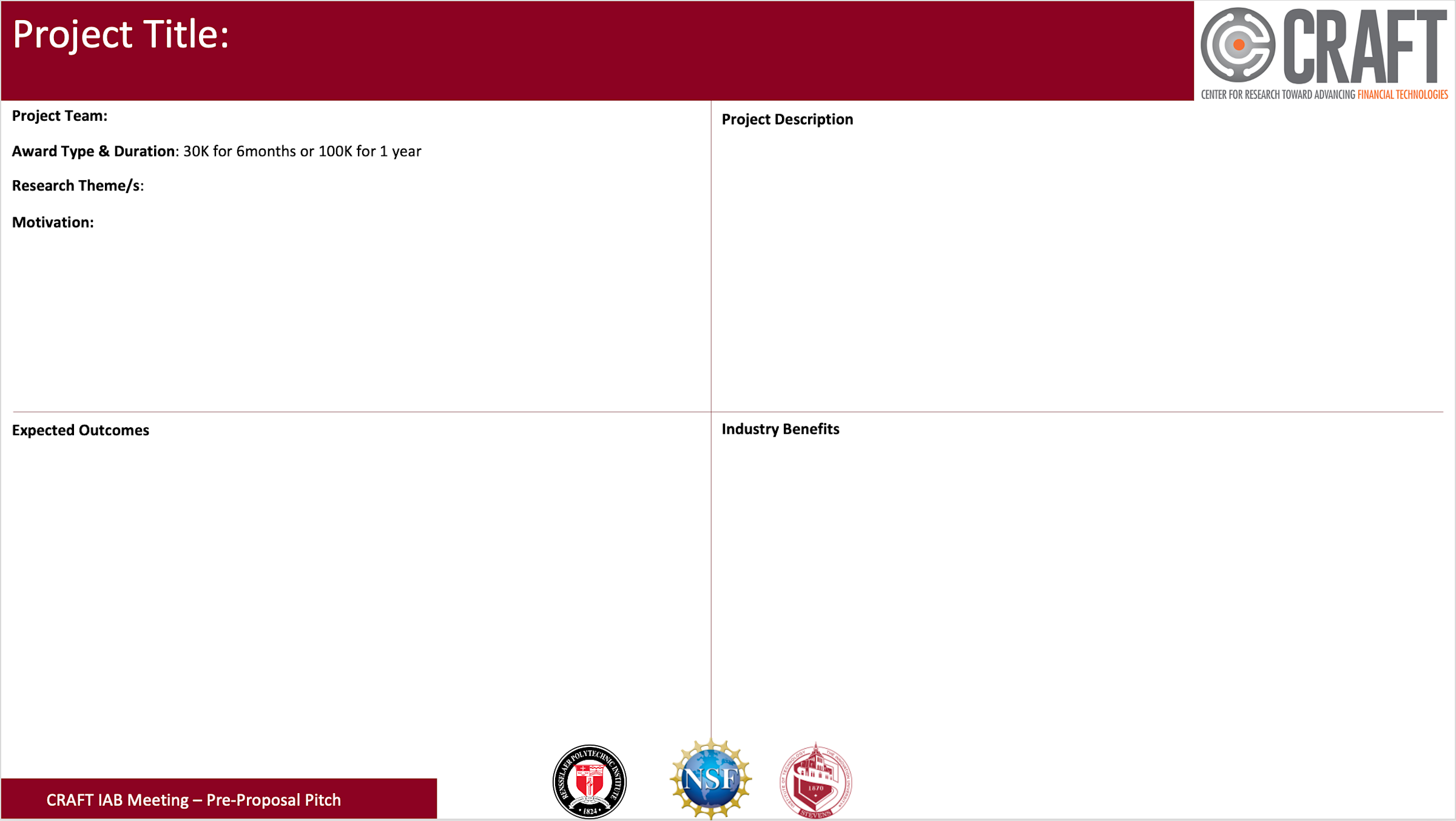 CRAFT Pre-Proposal Slide