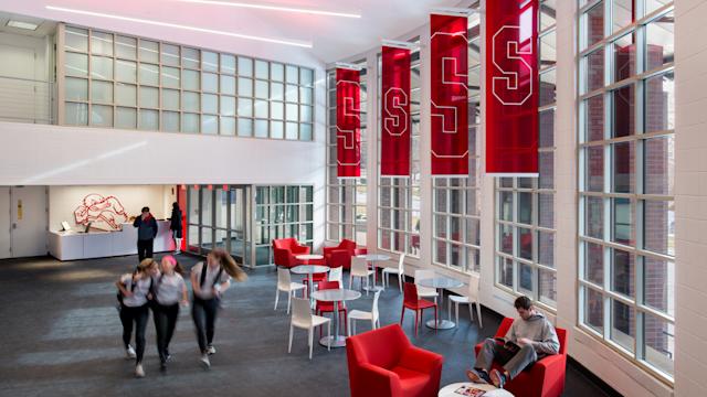 Stevens athletics facilities with red S banners