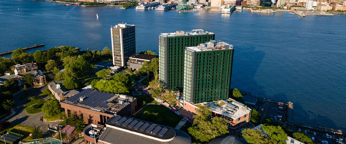 Aerial image of the Stevens Institute of Technology campus.