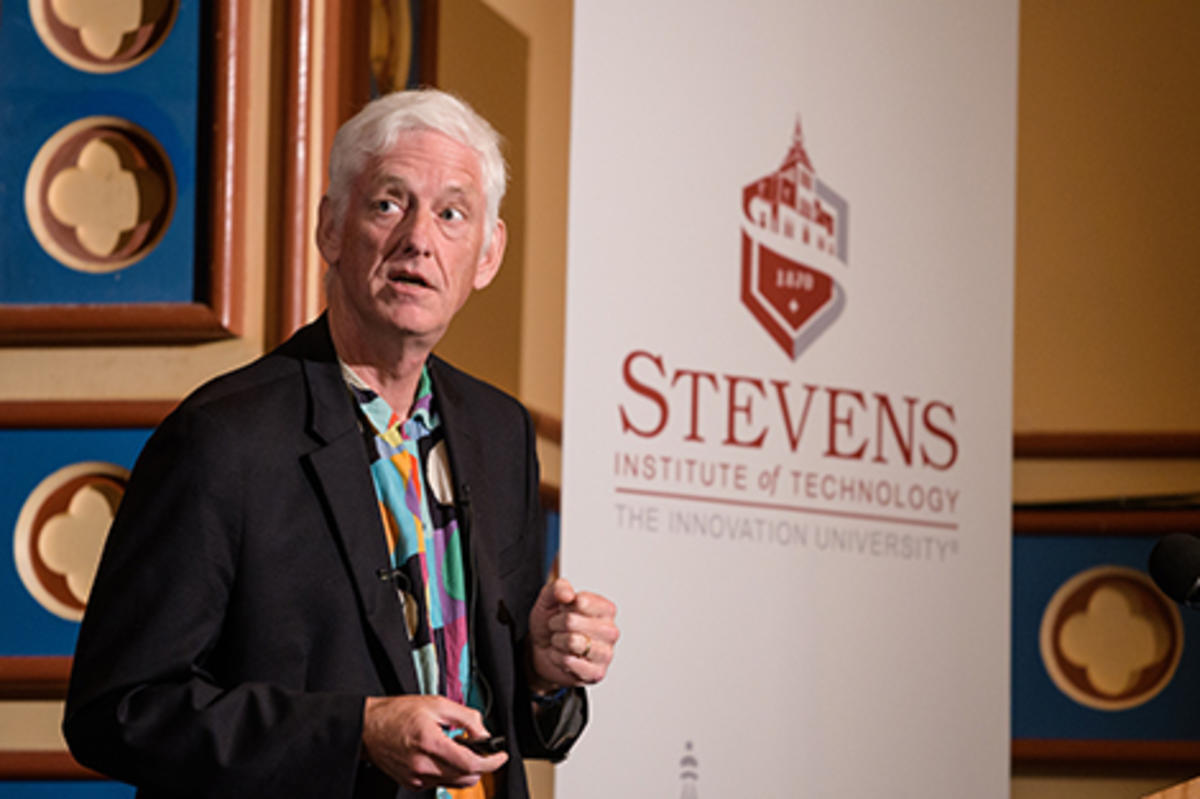 Peter Norvig, of Google, at the podium as he presents a lecture at Stevens.