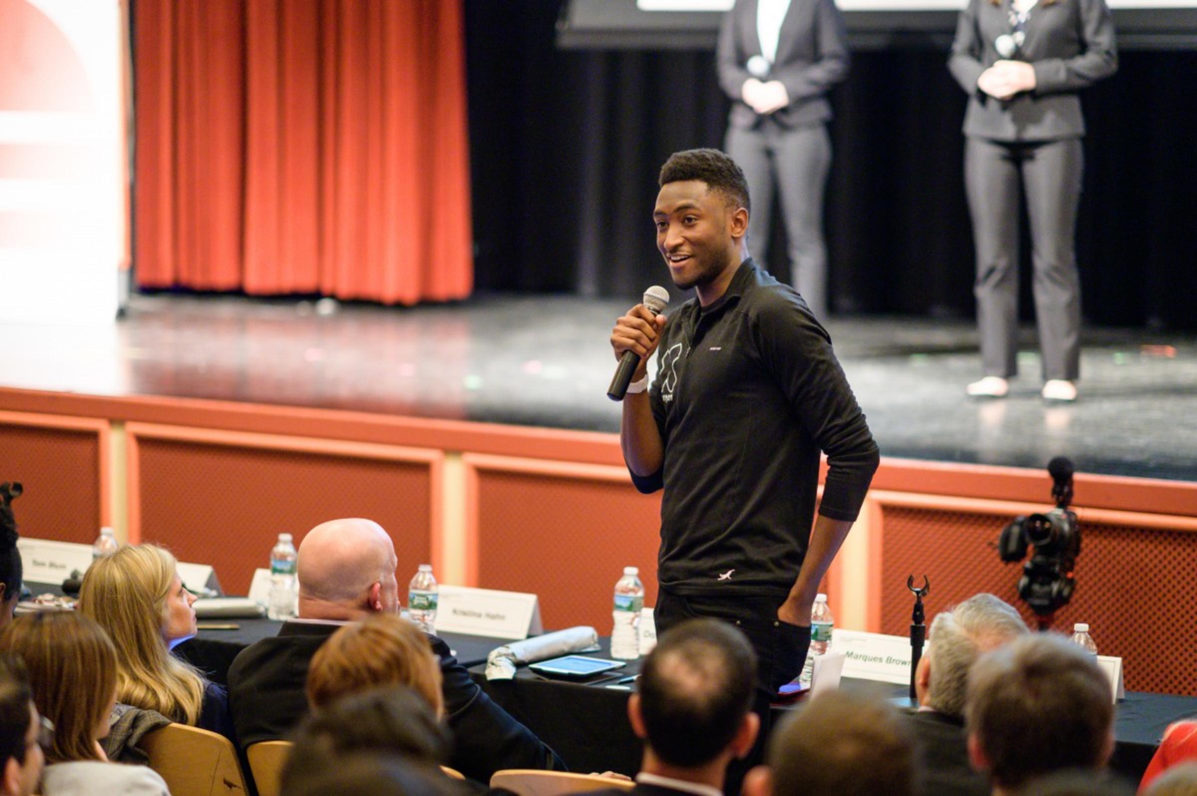 Marques Brownlee introduces himself as one of the judges for the Ansary Entrepreneurial Competition