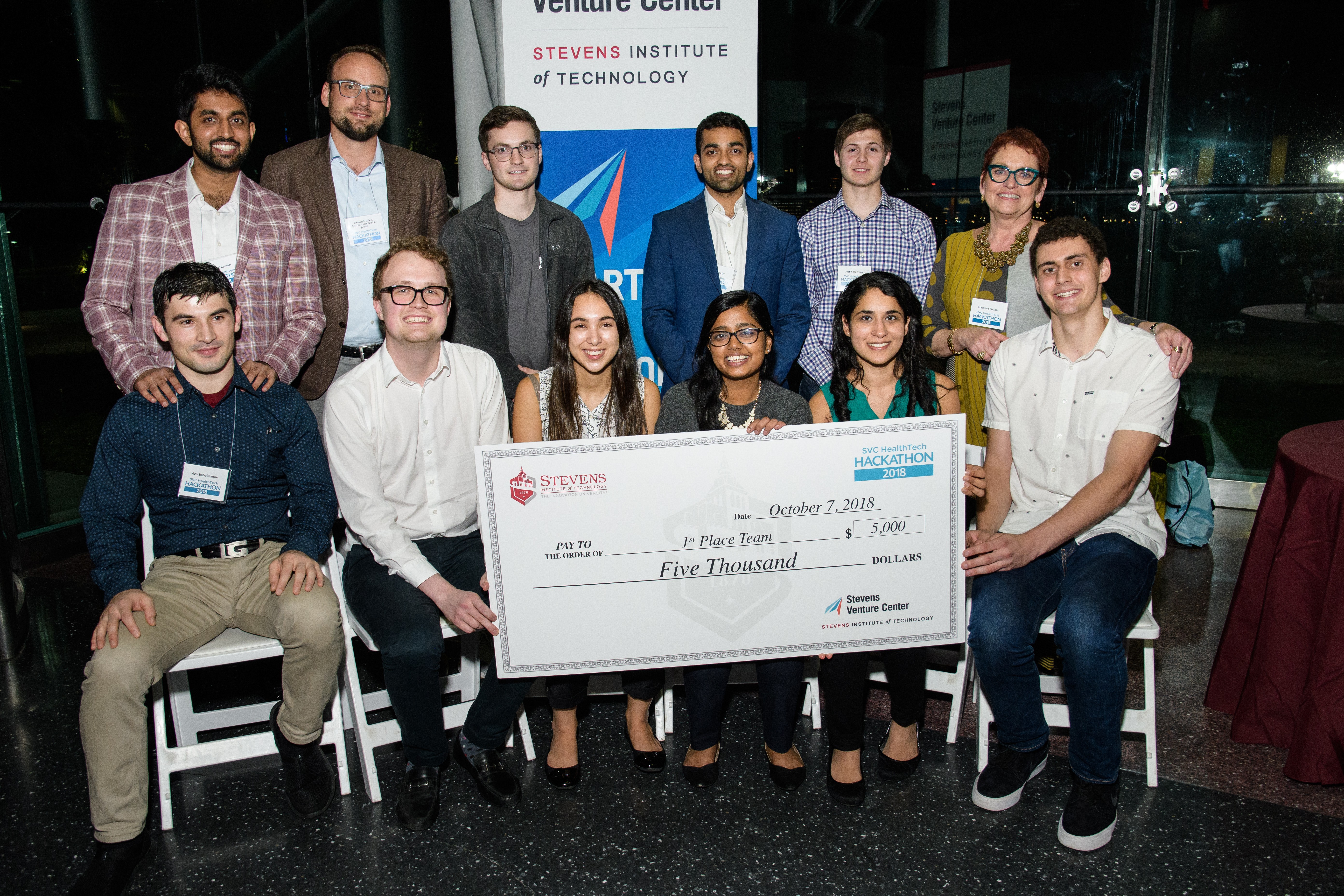 Top prize-winners at the Stevens Venture Center's HealthTech Hackathon, with event organizers
