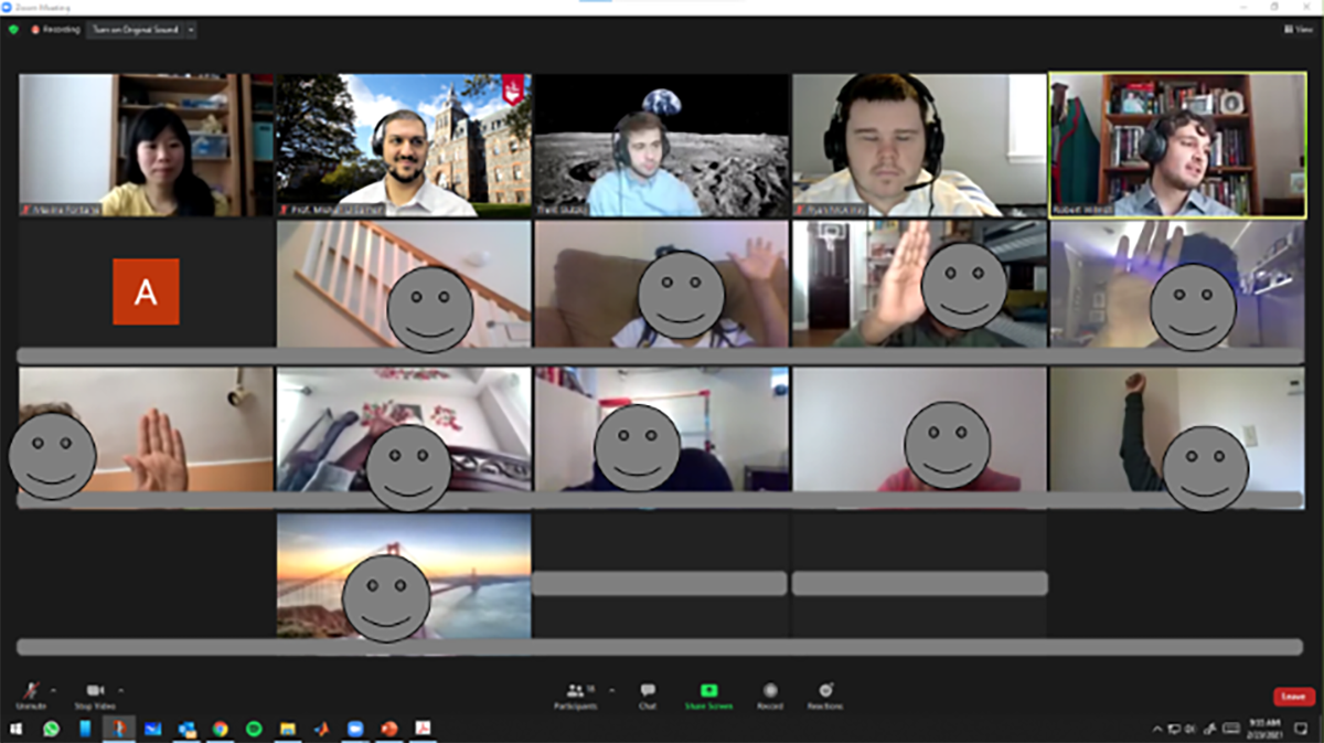 screenshot of the Robotics team demonstrating on Zoom