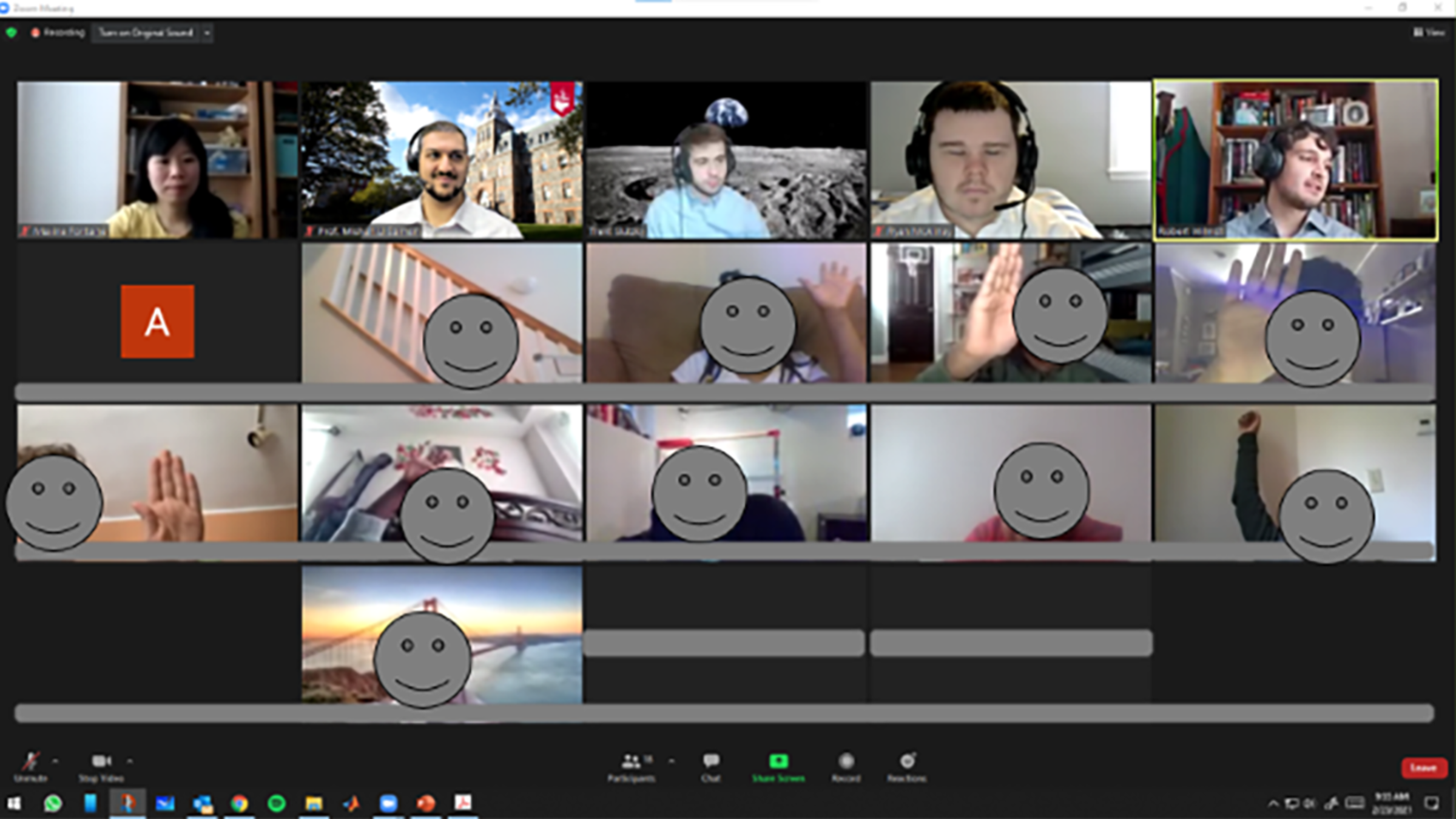 screenshot of the Robotics team demonstrating on Zoom