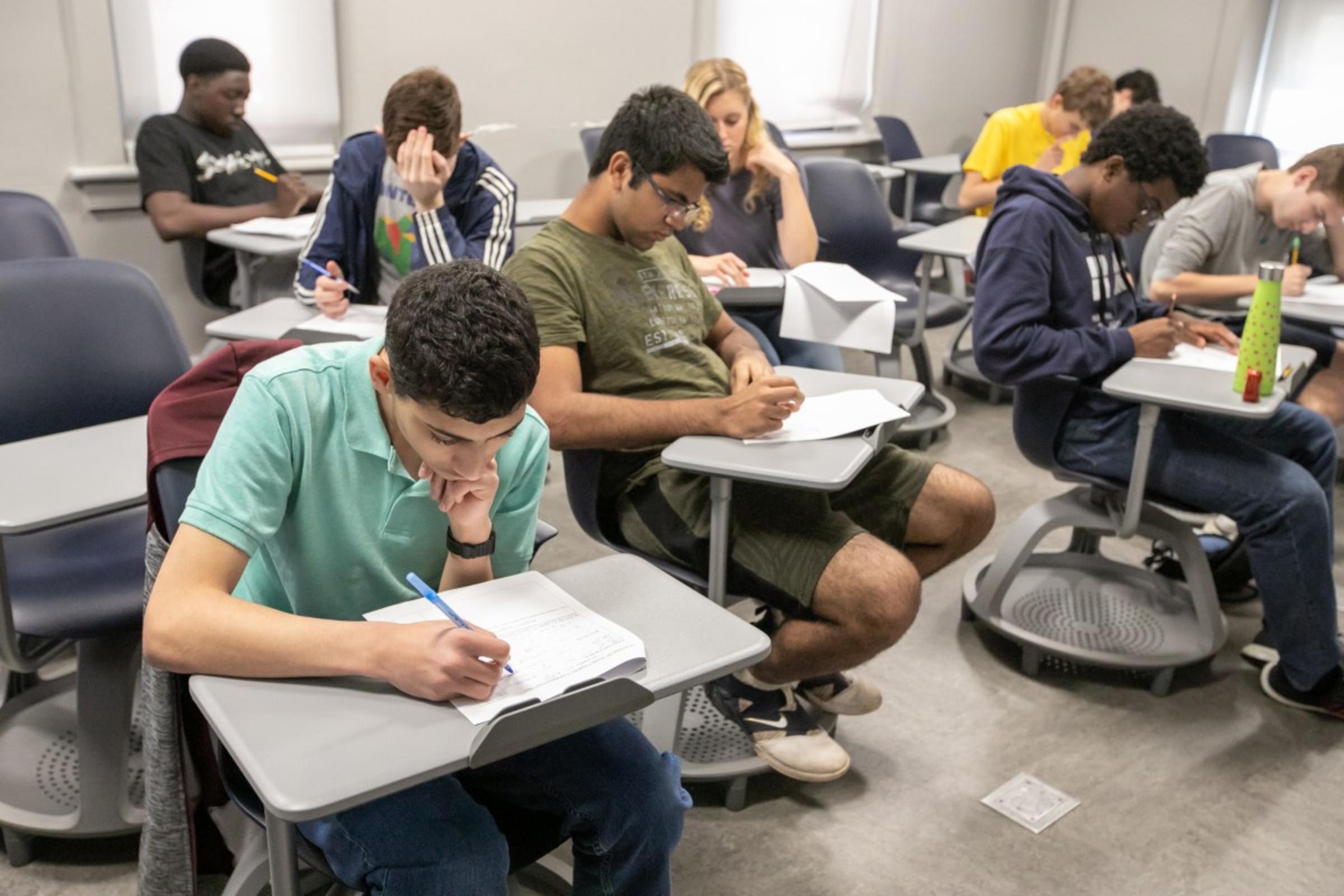 High school students taking a math test
