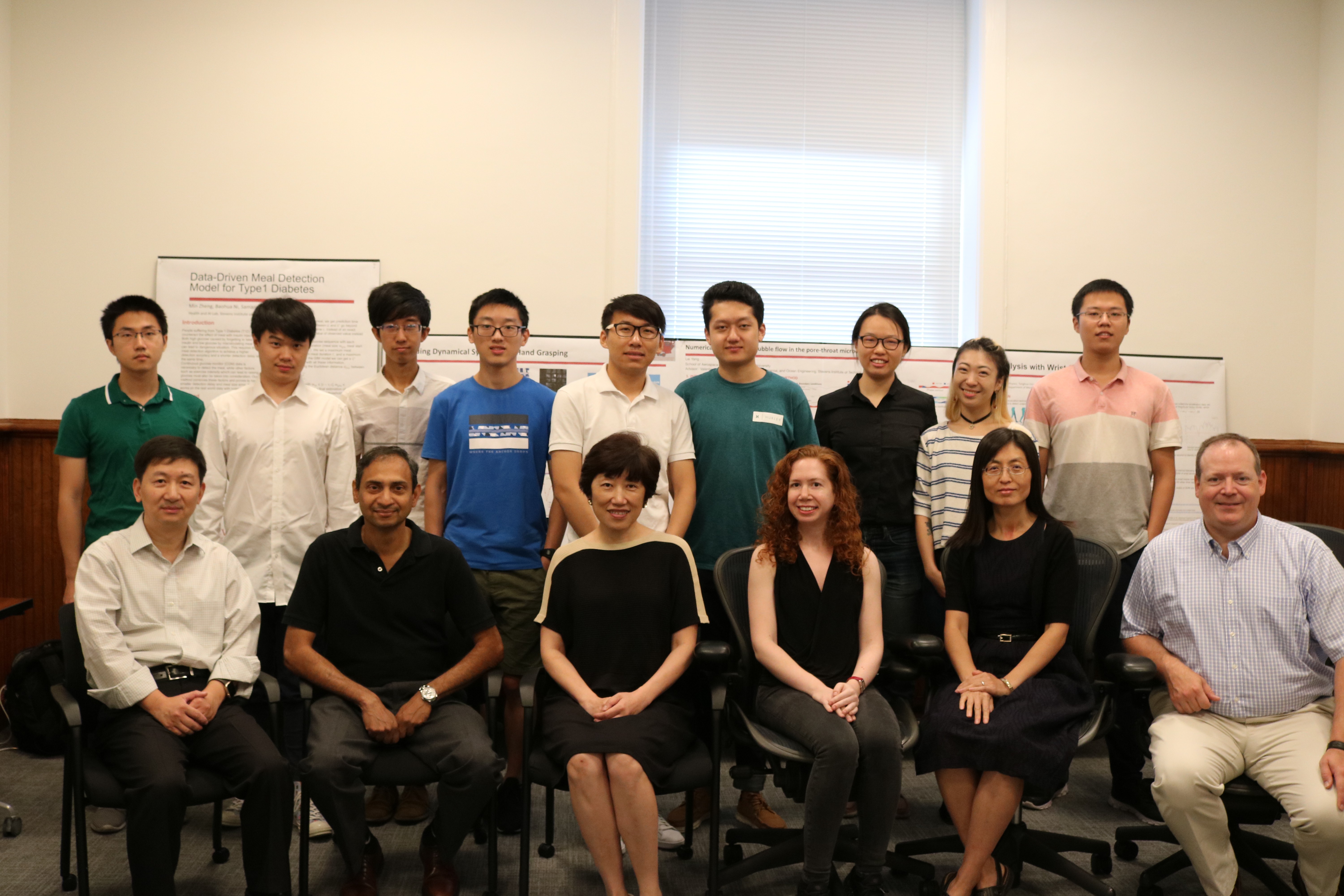 Tsinghua cohort. Top from left: Youjia Huang, Yanghao Yu, Baohua Ni, Rui Yang, Lei Yang, Shihai Jia, Chenran Du, Alexis Zhang and Pengyu Zhang. Bottom, from left: Yu-Dong Yao, Kishore Pochiraju, Jean Zu, Samantha Kleinberg, Yi Guo and Rainer Martini.