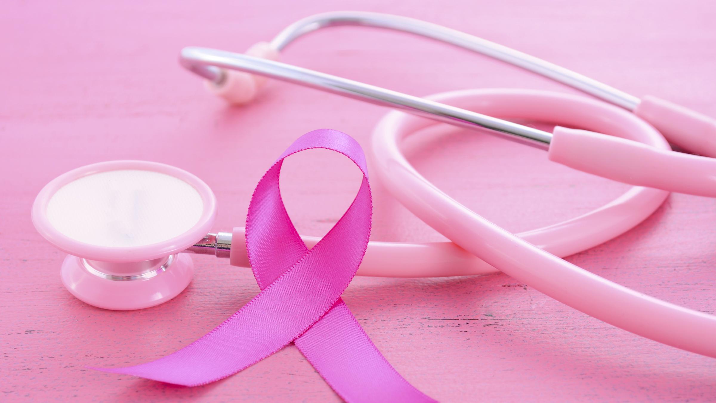 Pink stethoscope with pink ribbon