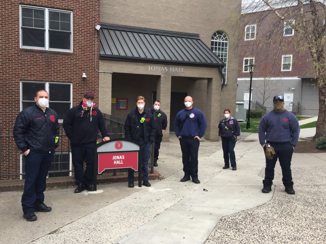 Members of the Hoboken Fire Department outside of Jonas Hall