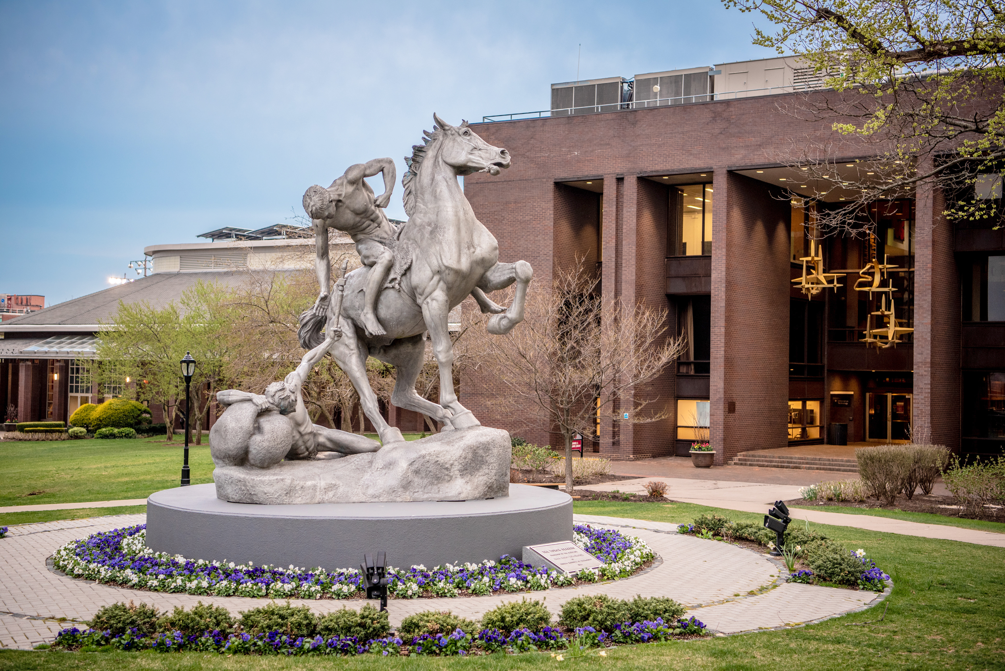 The Torch Bearers sculpture on Stevens campus.