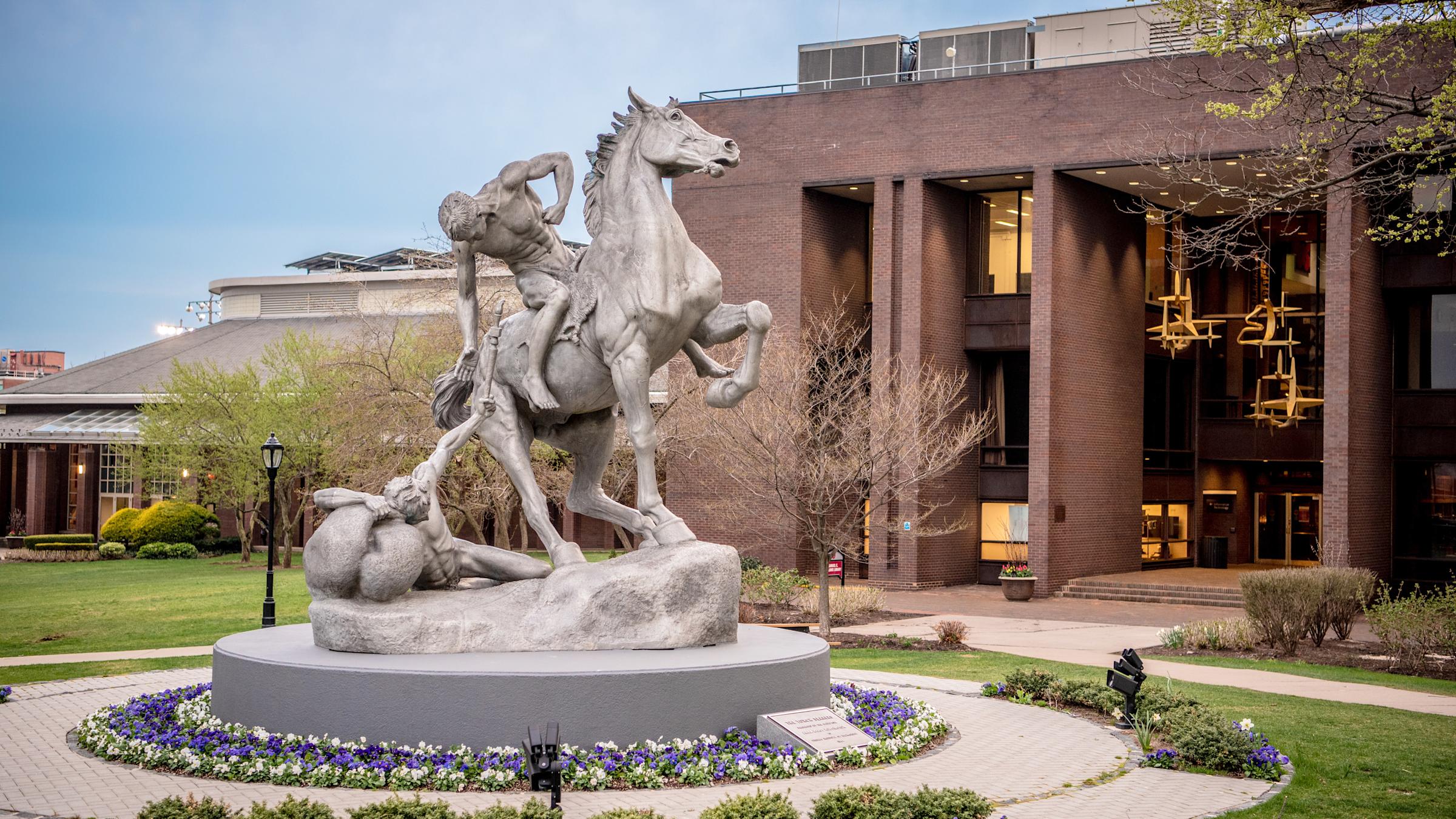 The Torch Bearers sculpture on Stevens campus.