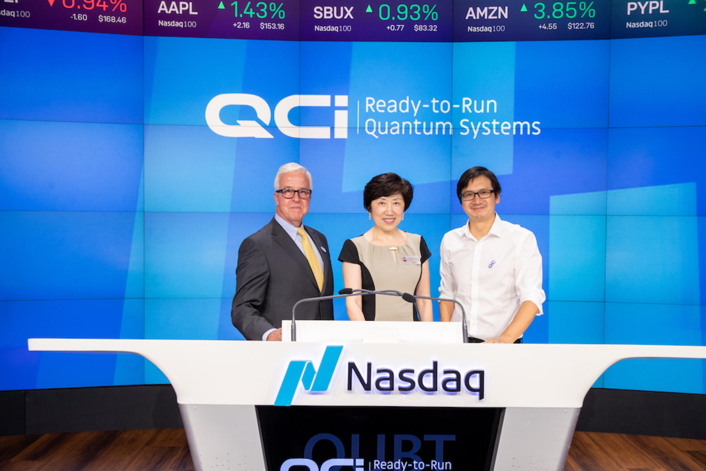 Stevens representatives on stage at New York City's Nasdaq