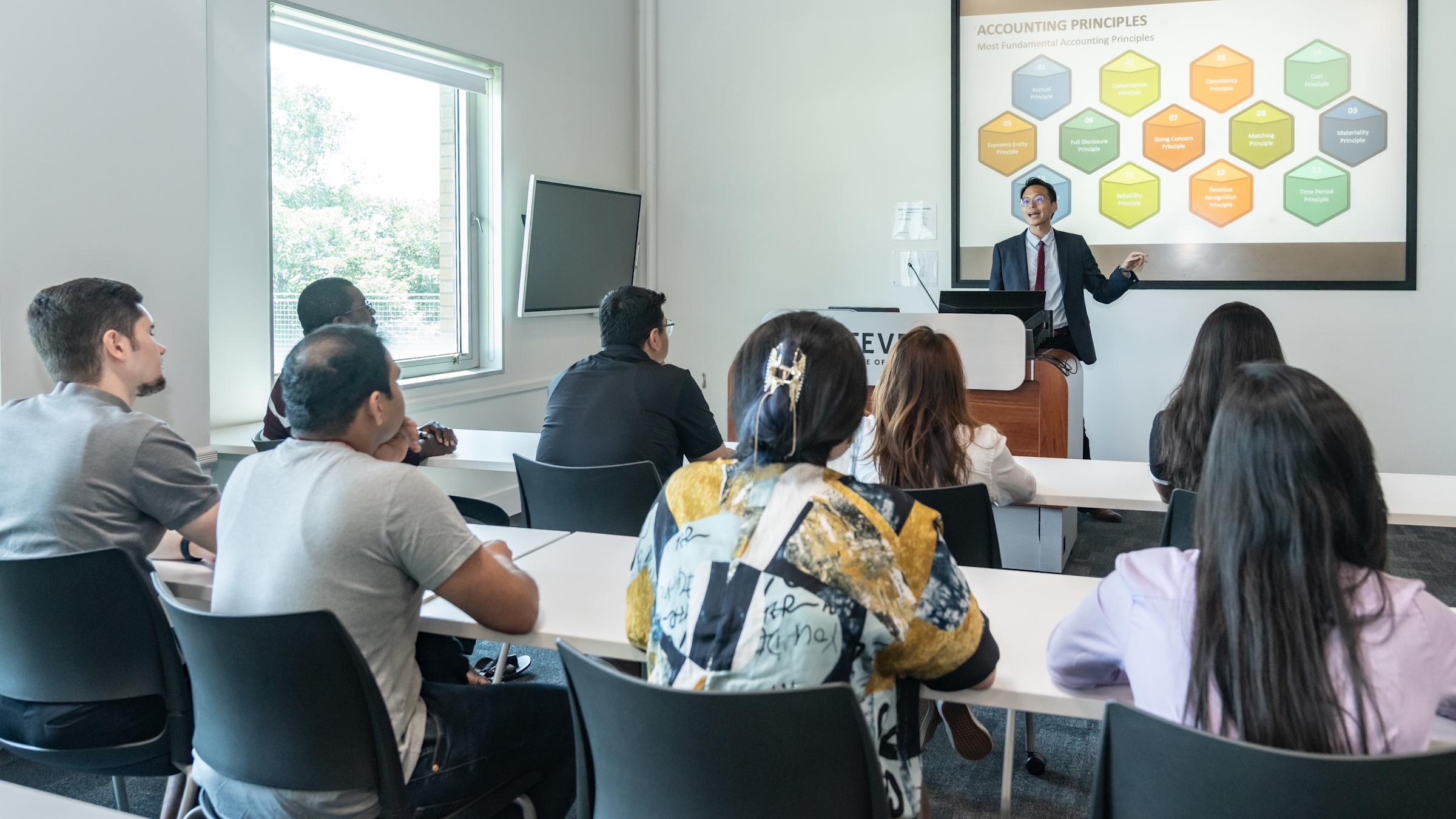 Professor teaching in classroom