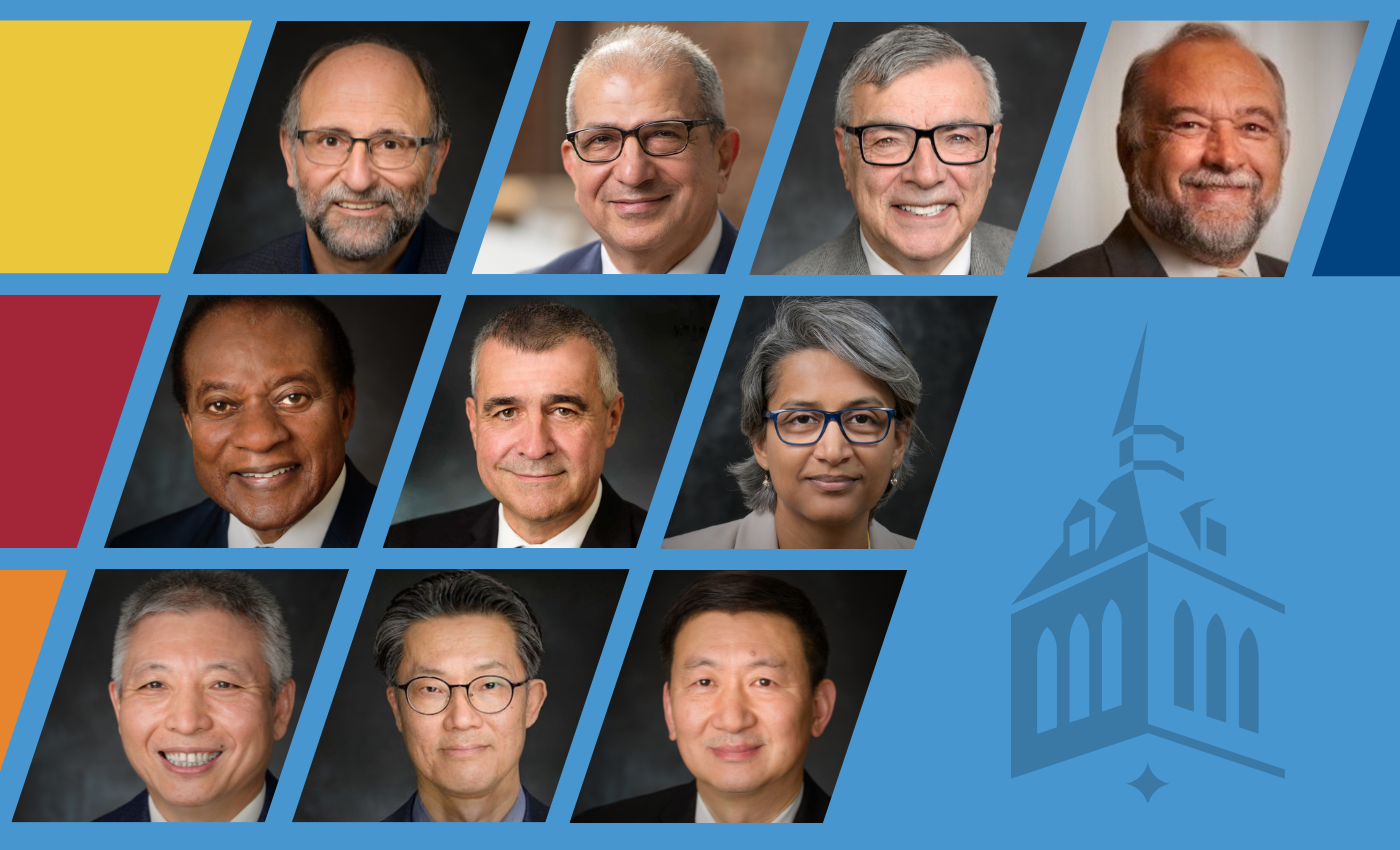 A graphic design with photos of the NAI Fellows at Stevens.