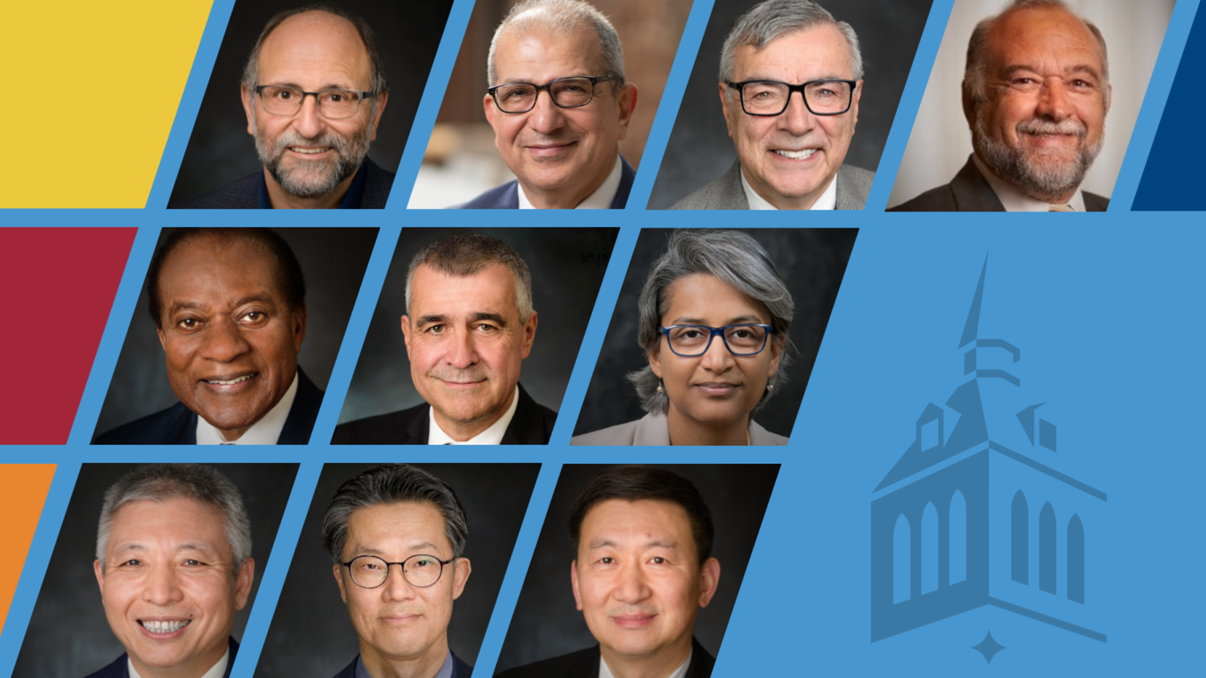 A graphic design with photos of the NAI Fellows at Stevens.