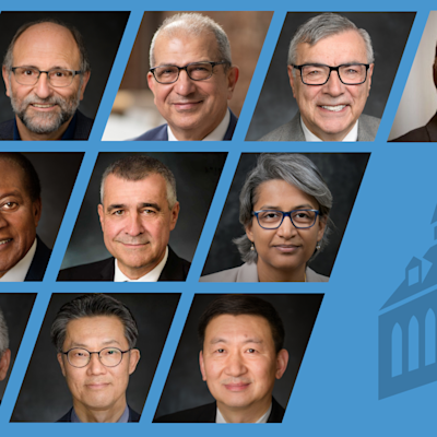 A graphic design with photos of the NAI Fellows at Stevens.
