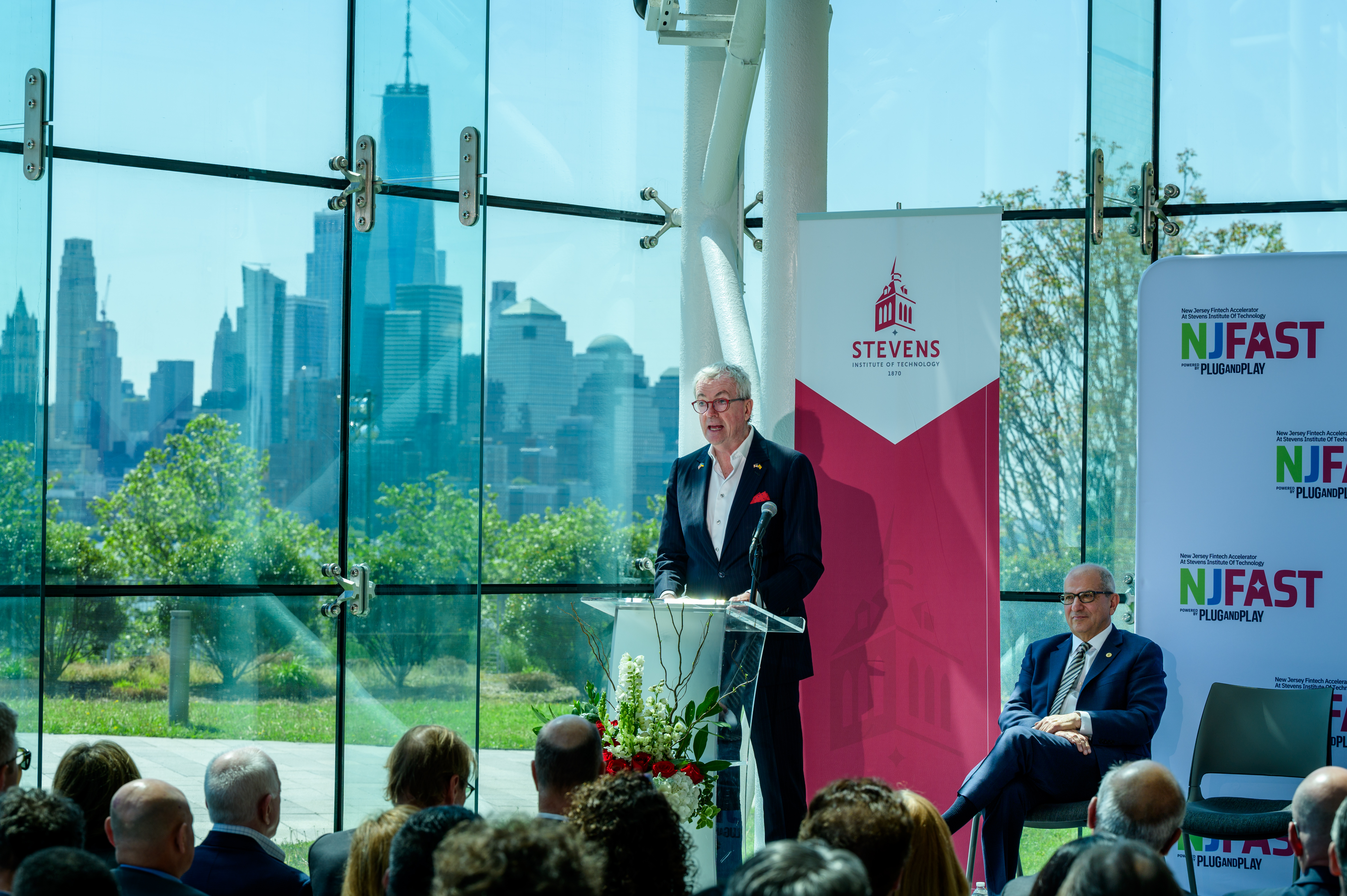 New Jersey Gov. Phil Murphy speaking at a NJ FAST event in Stevens’ Babbio Center earlier this year. 