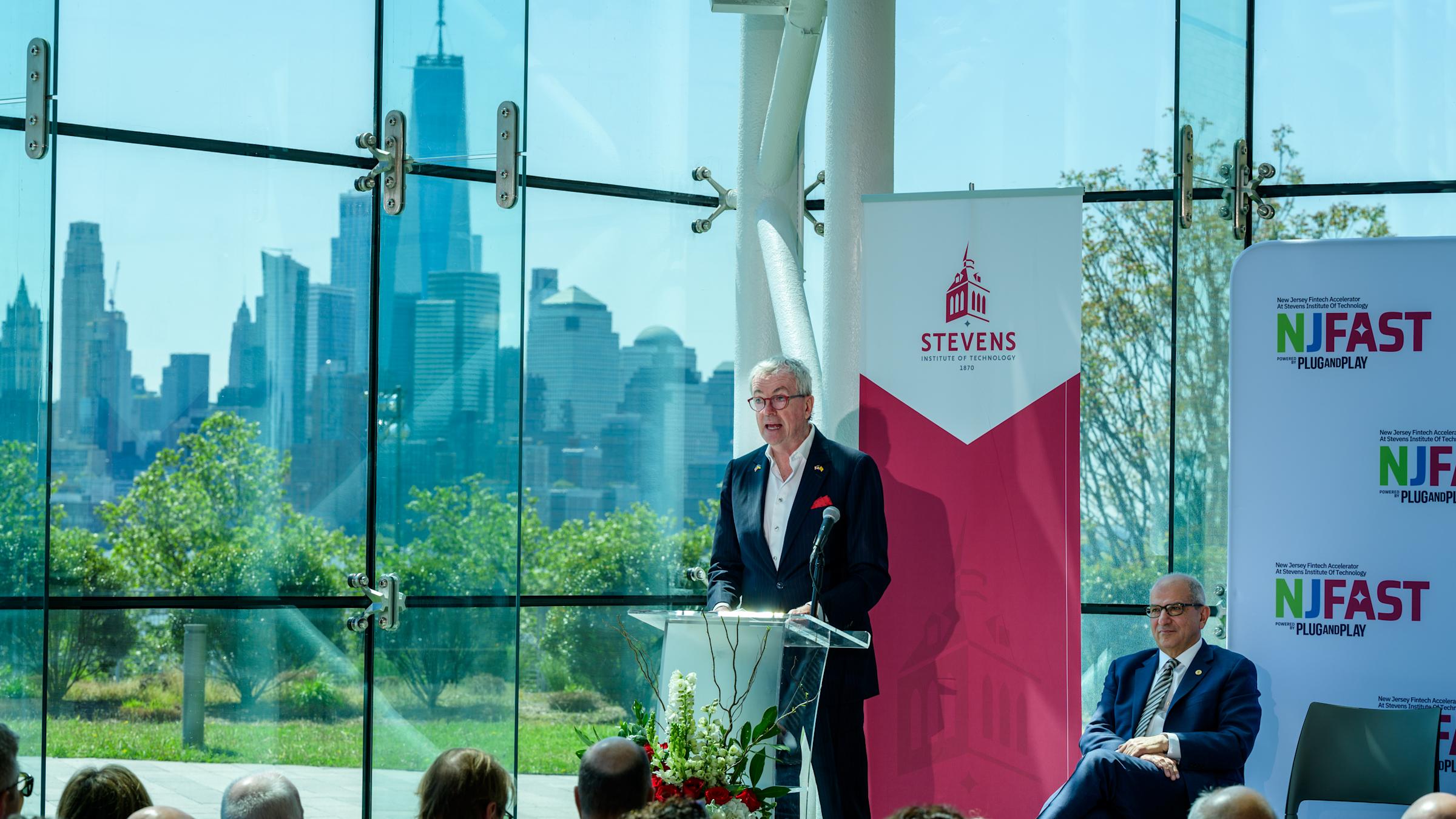 New Jersey Gov. Phil Murphy speaking at a NJ FAST event in Stevens’ Babbio Center earlier this year.