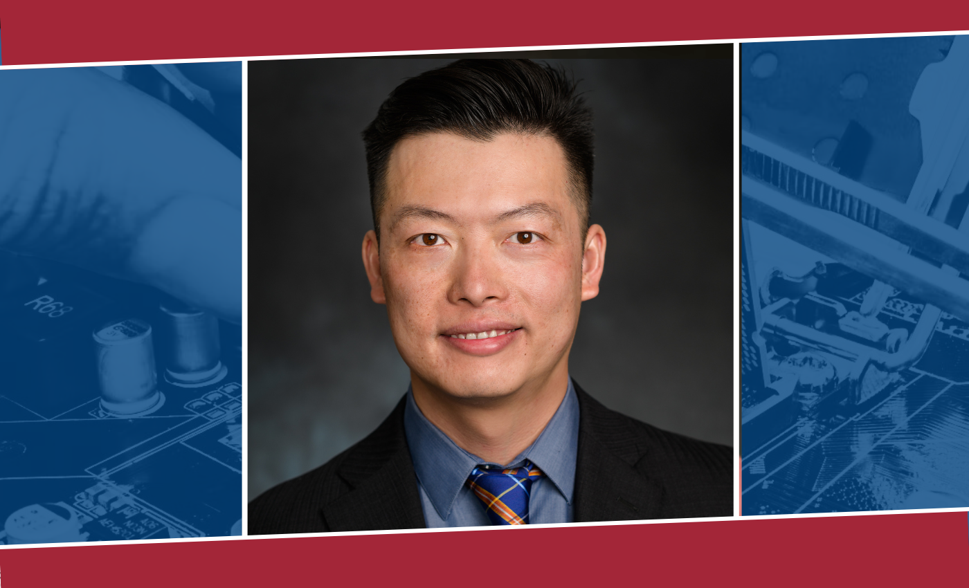 A professional headshot of Cheng Chen with an engineering-themed border.