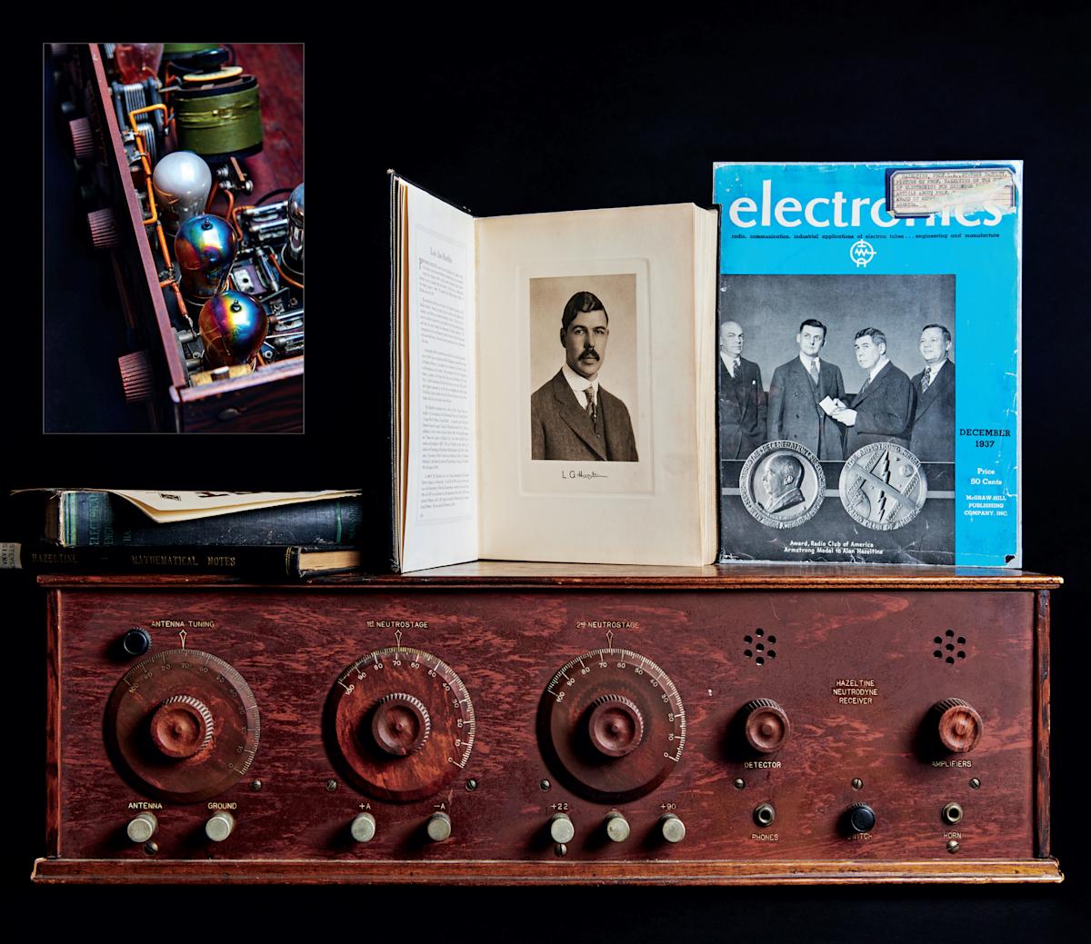 Collage of images of the neutrodyne and coverage from 1937