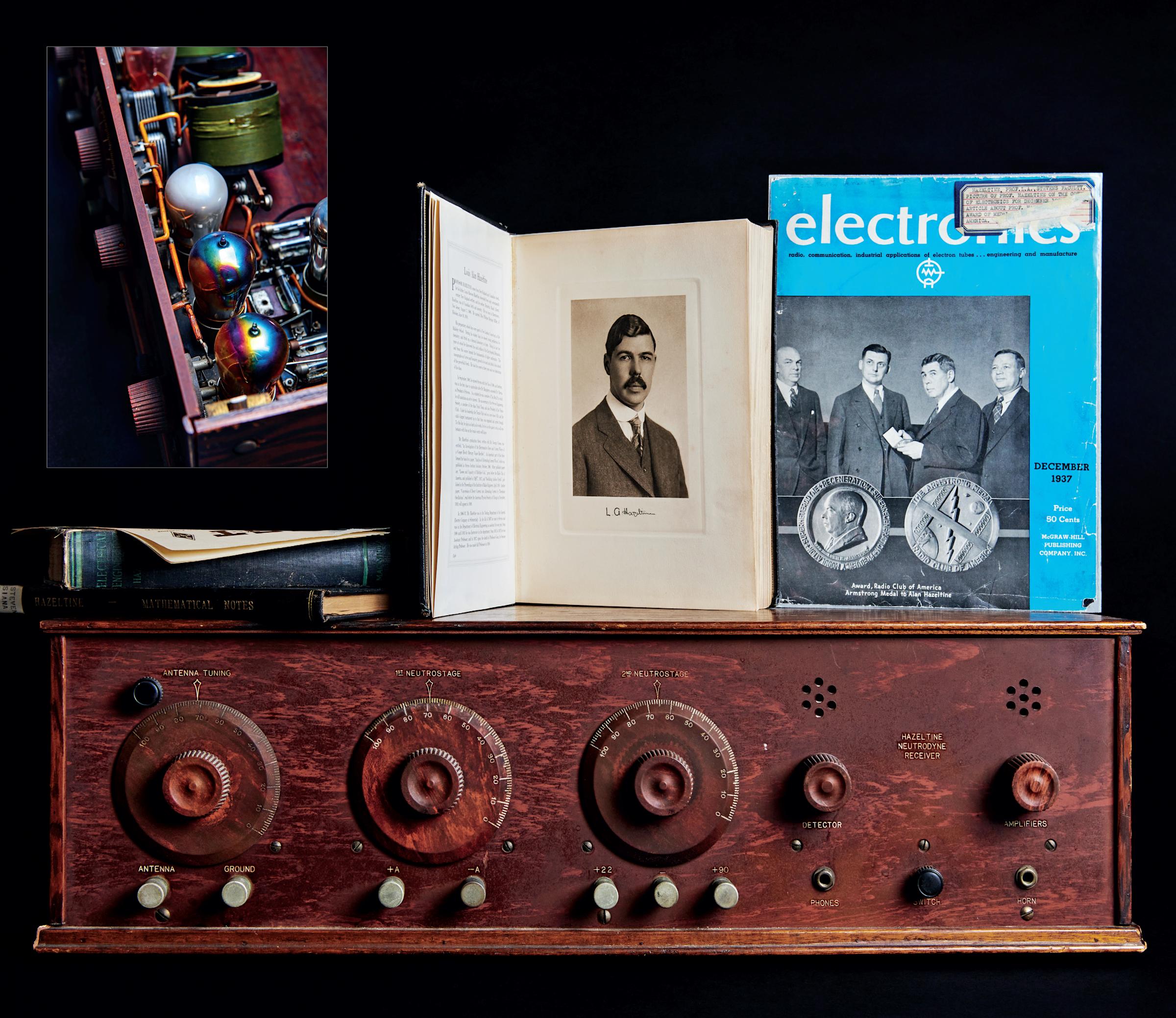 Collage of images of the neutrodyne and coverage from 1937