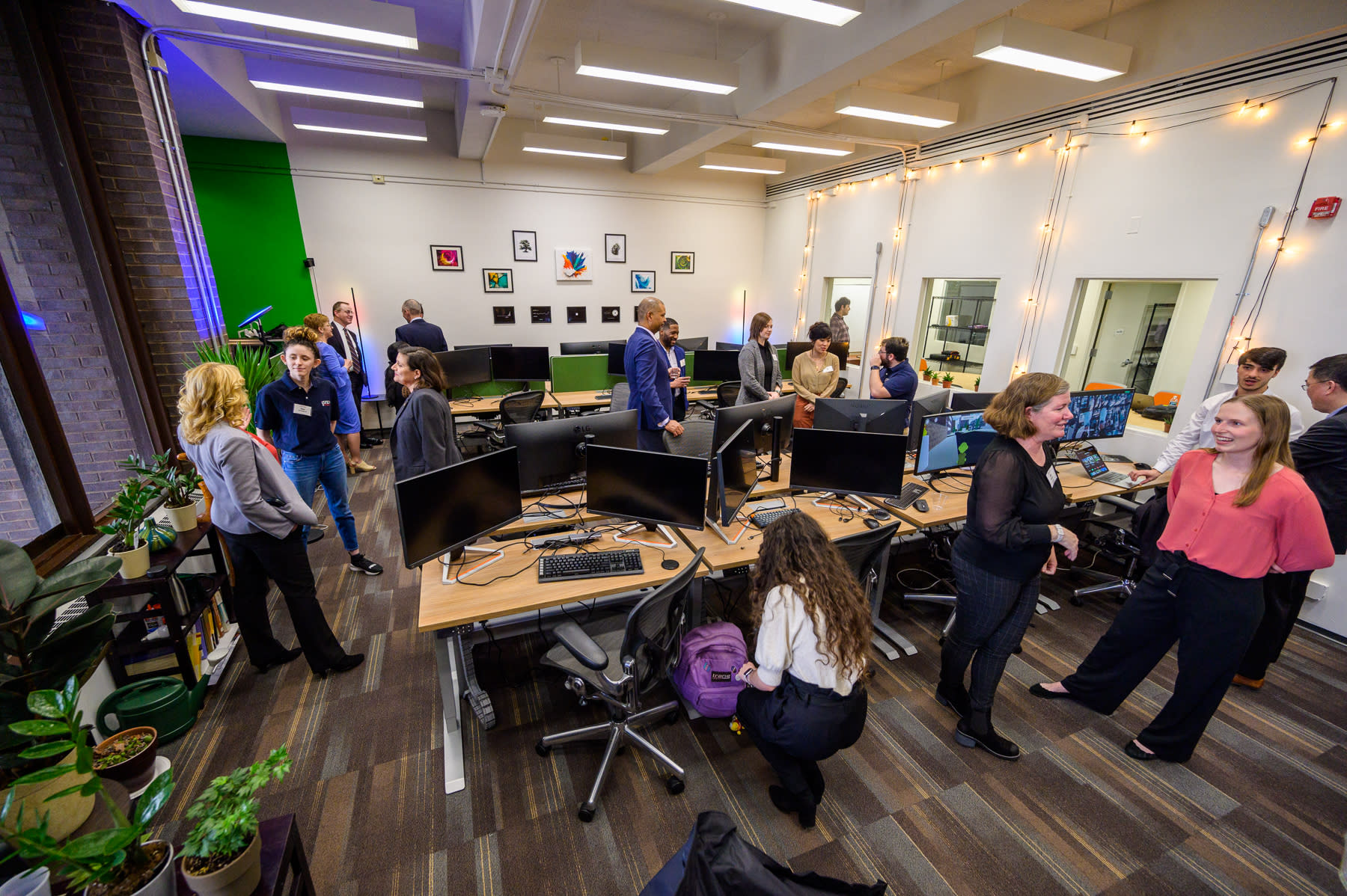 An overhead view of the Startup Garage during a visit from HDR executives.