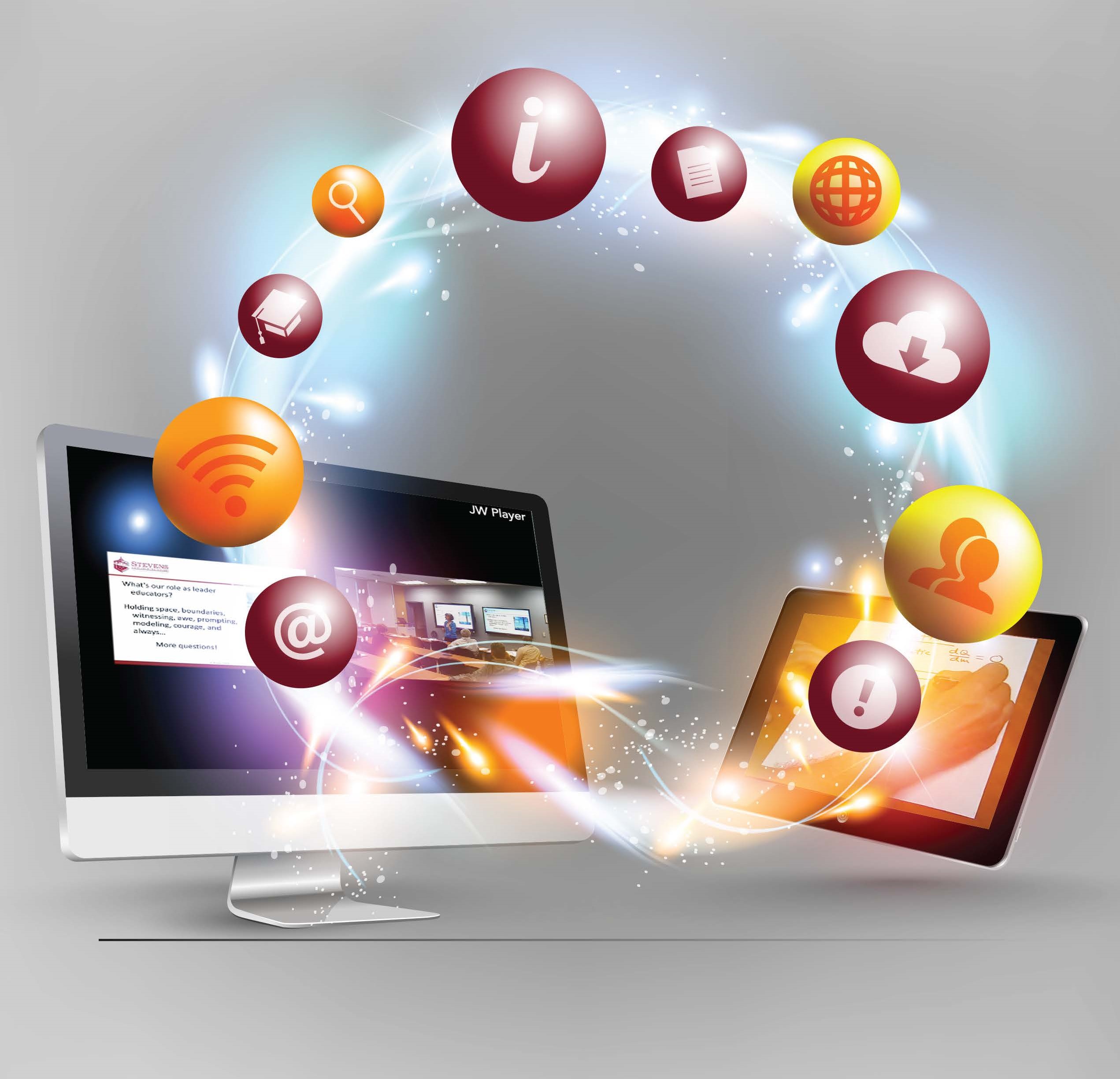 Decorative image of computer screen and iPad