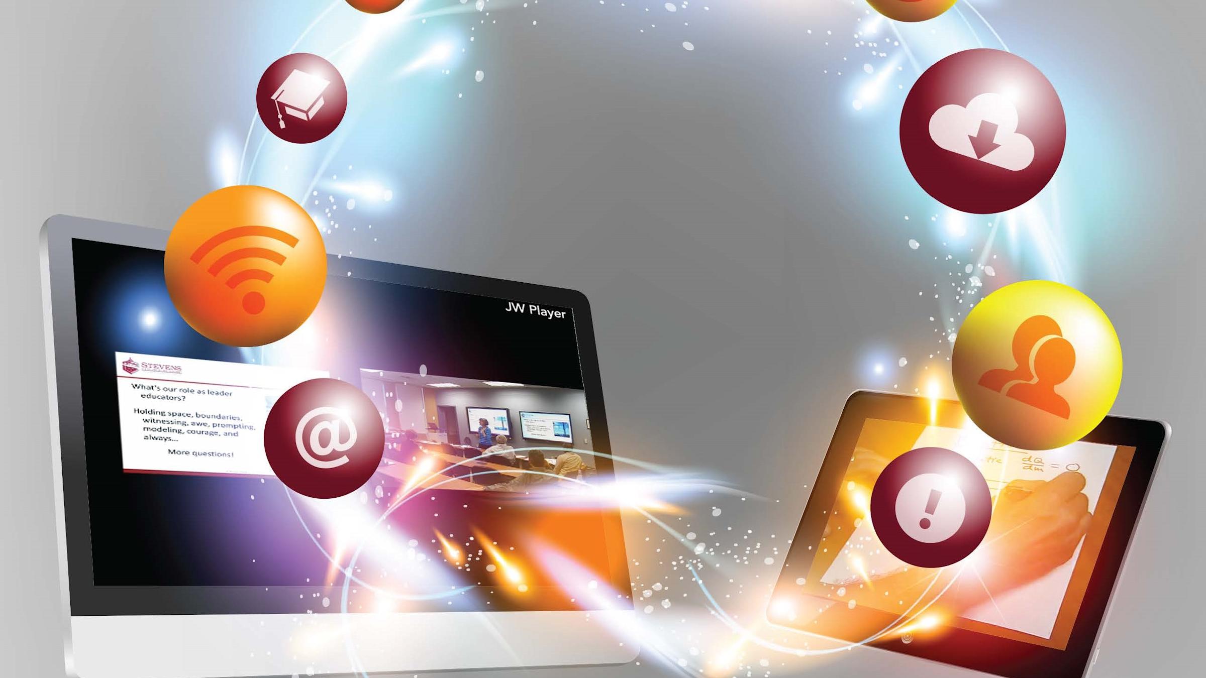 Decorative image of computer screen and iPad