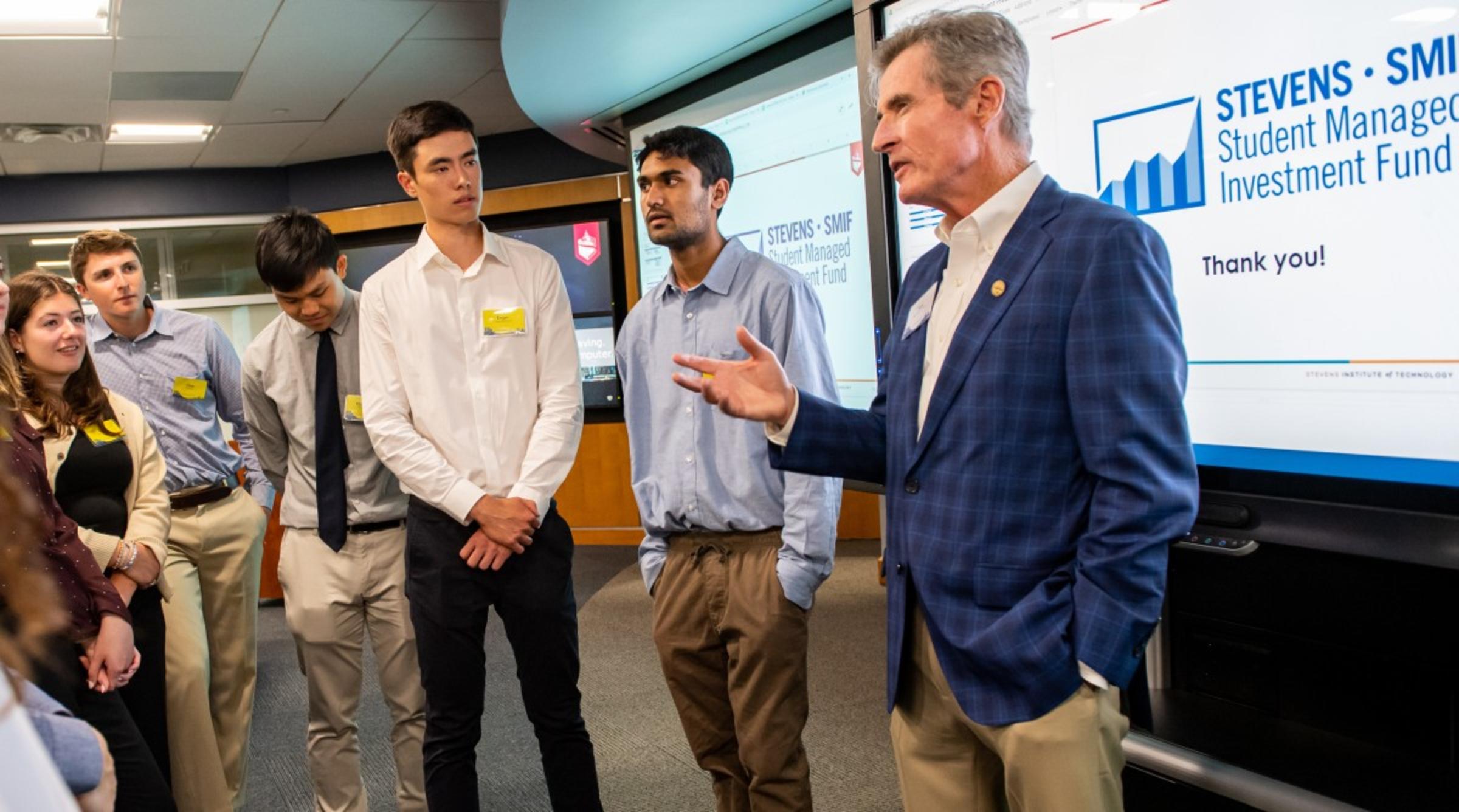 donor Sean Hanlon with students