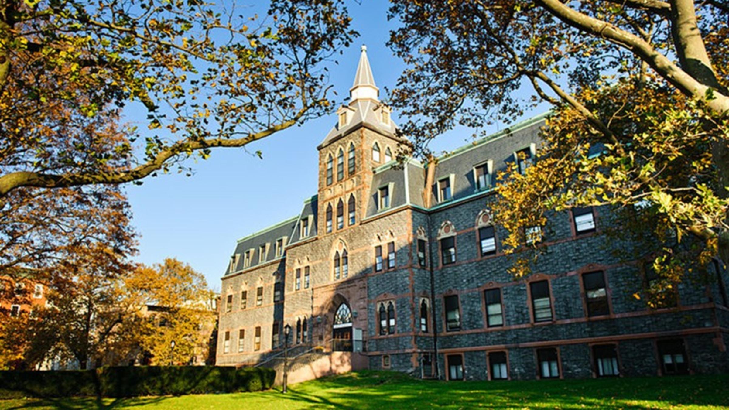 The Edwin A. Stevens building at Stevens surrounded by trees.