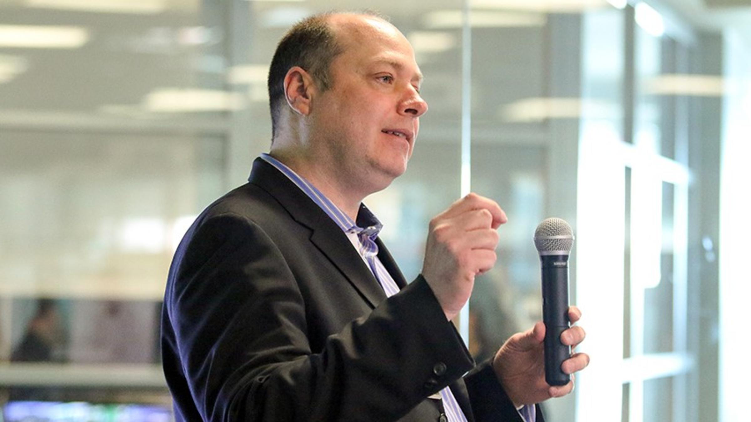 Photo of Patrick Houlihan speaking at Stevens.