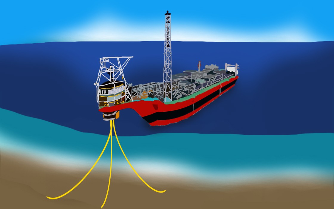 Drawing of a ship at sea