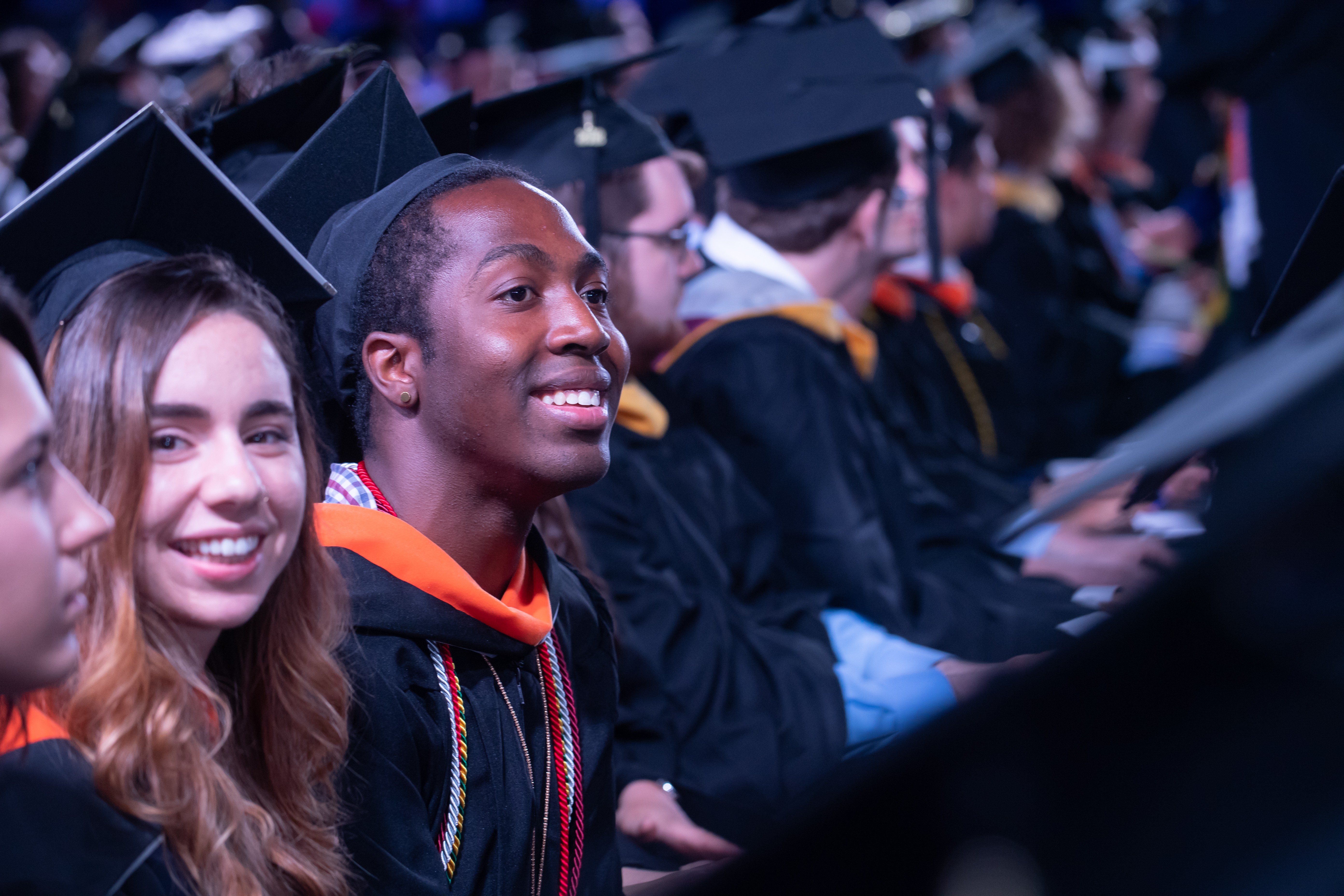 A row of Stevens Institute of Technology undergraduate students seated during the commencement ceremony