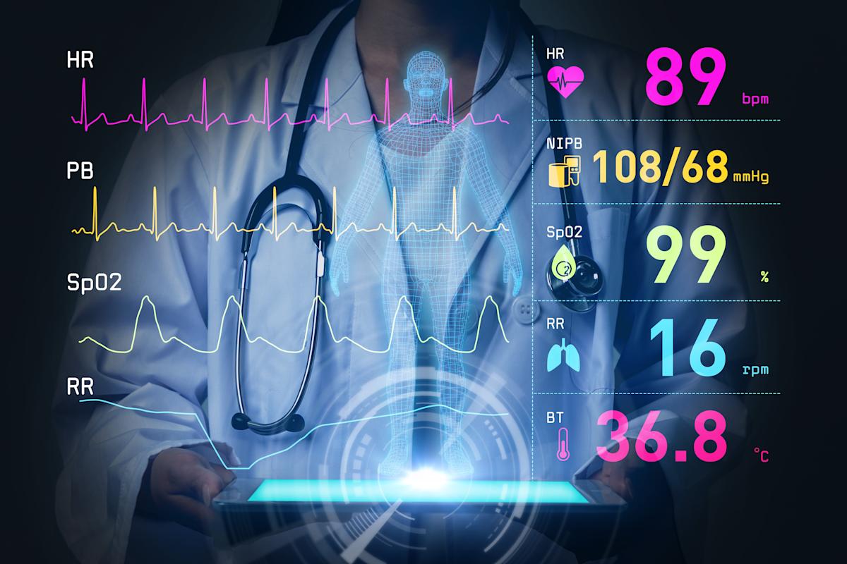 Vital signs such as heartbeat, on a screen
