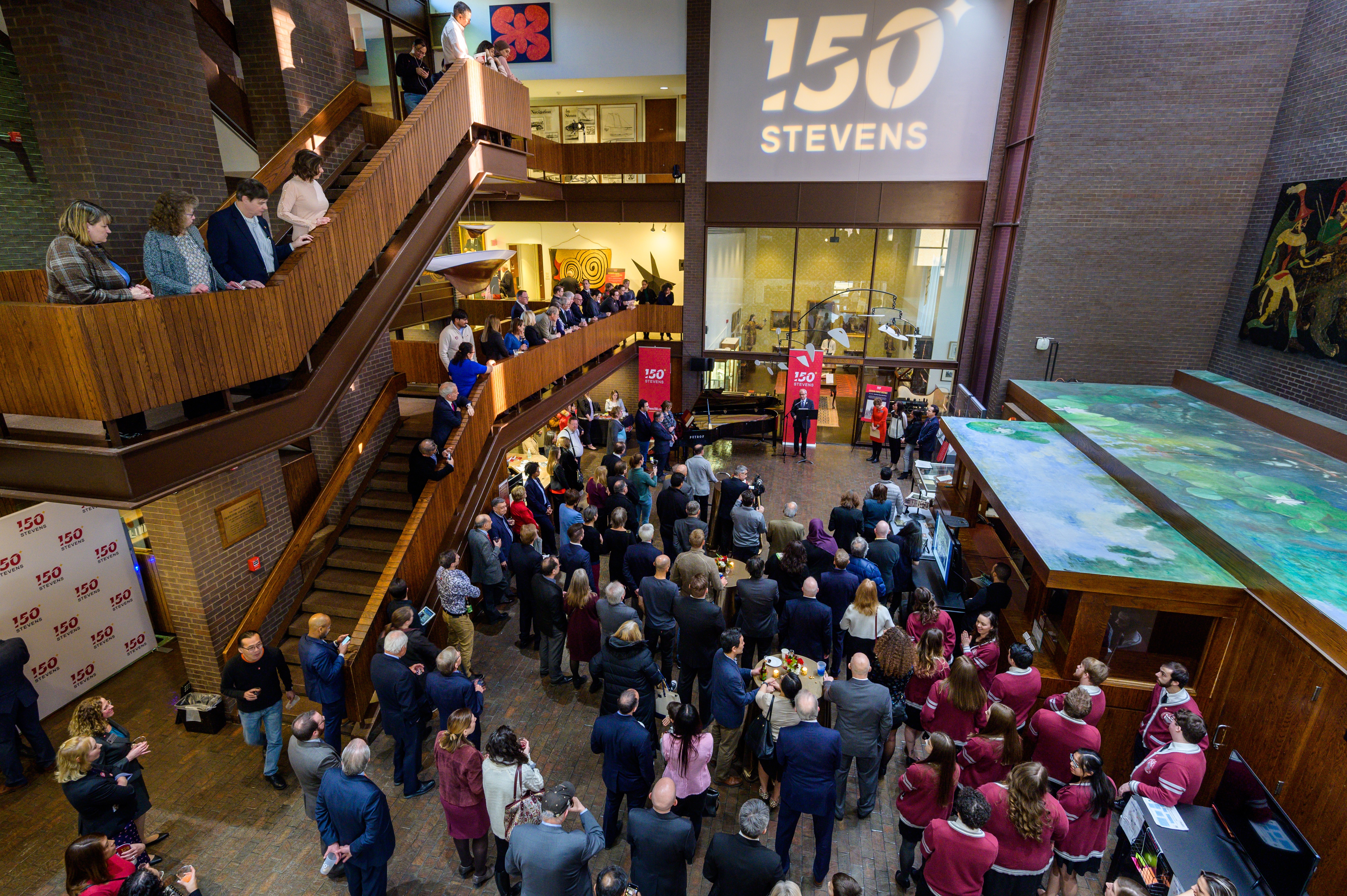 Overhead view of people gathering at the library 